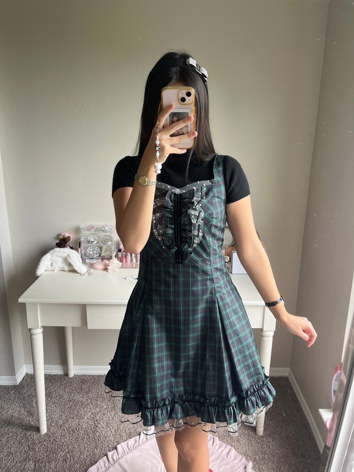 milk green tartan jsk