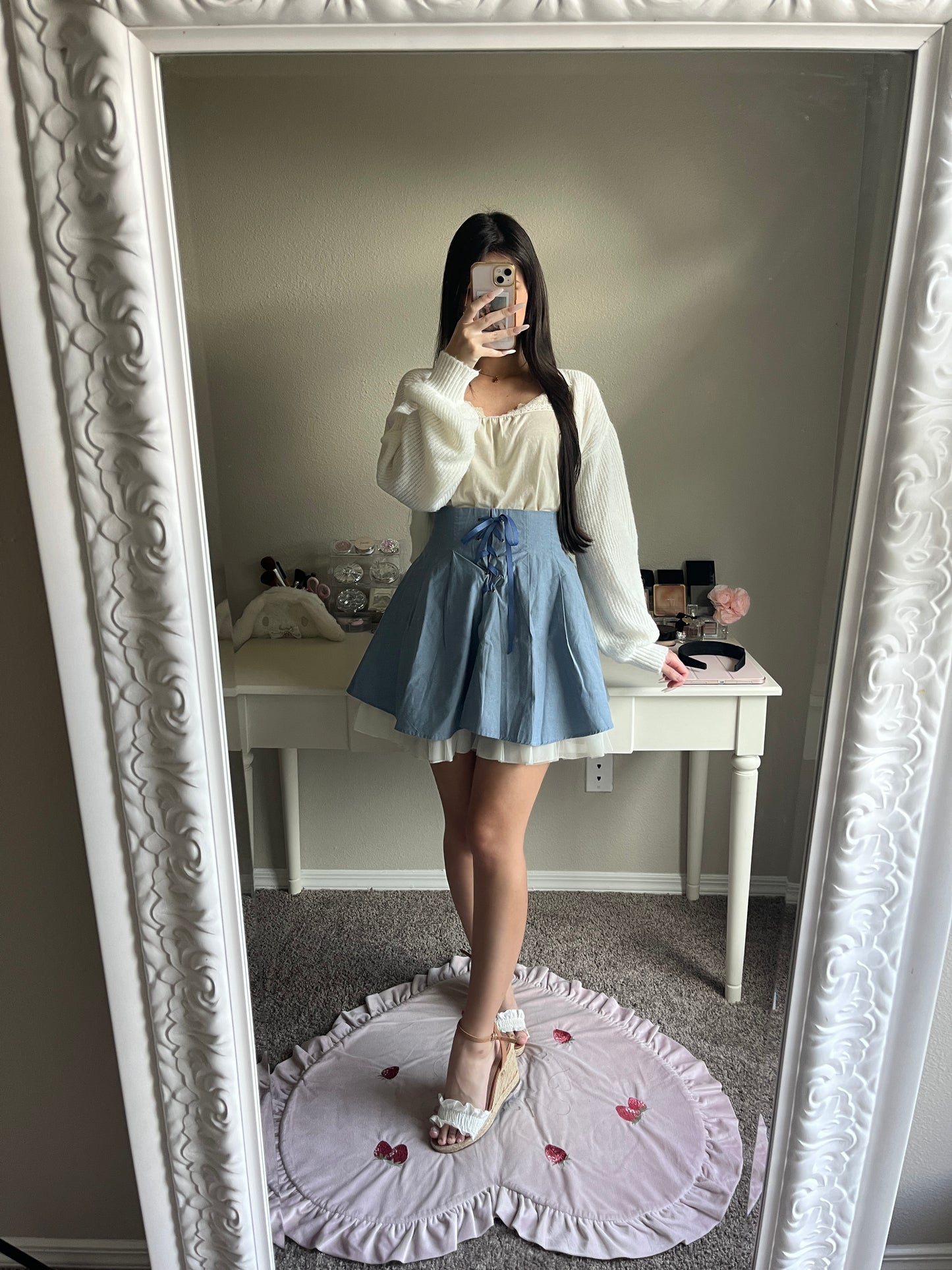 secret honey blue tiered skirt