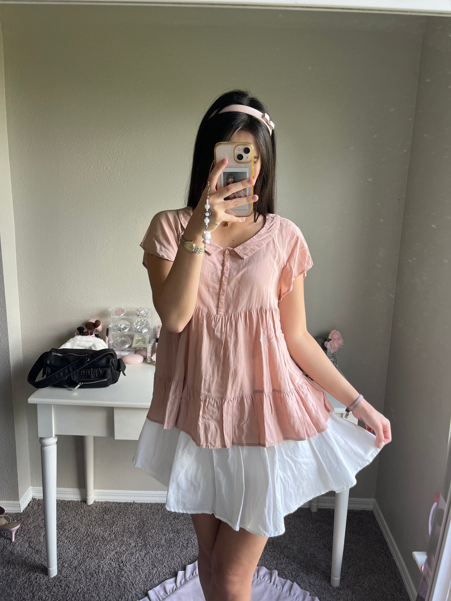 dusty coral pink flowy blouse