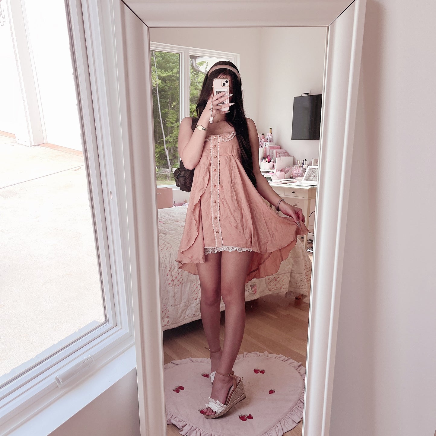 burnt orange flowy hi-low mini dress
