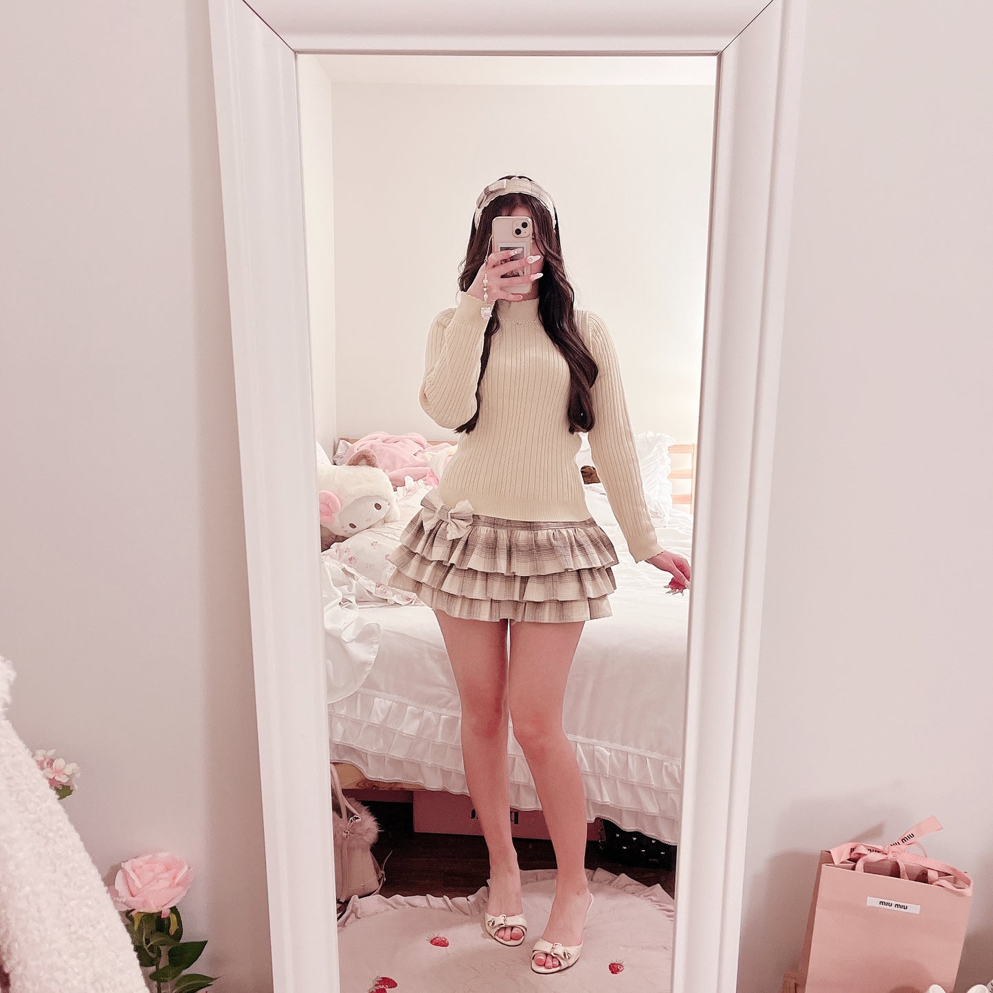 axes femme cream high knit top