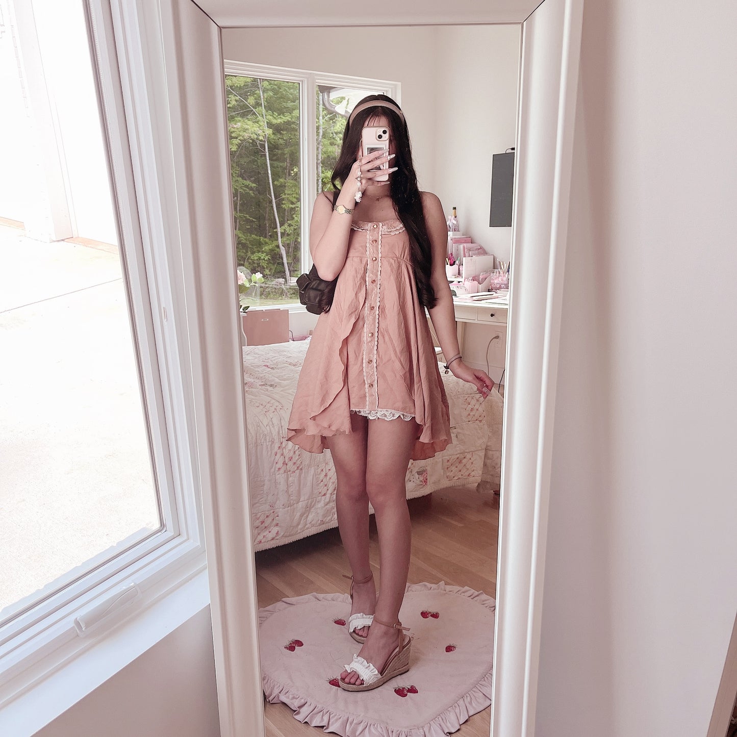 burnt orange flowy hi-low mini dress
