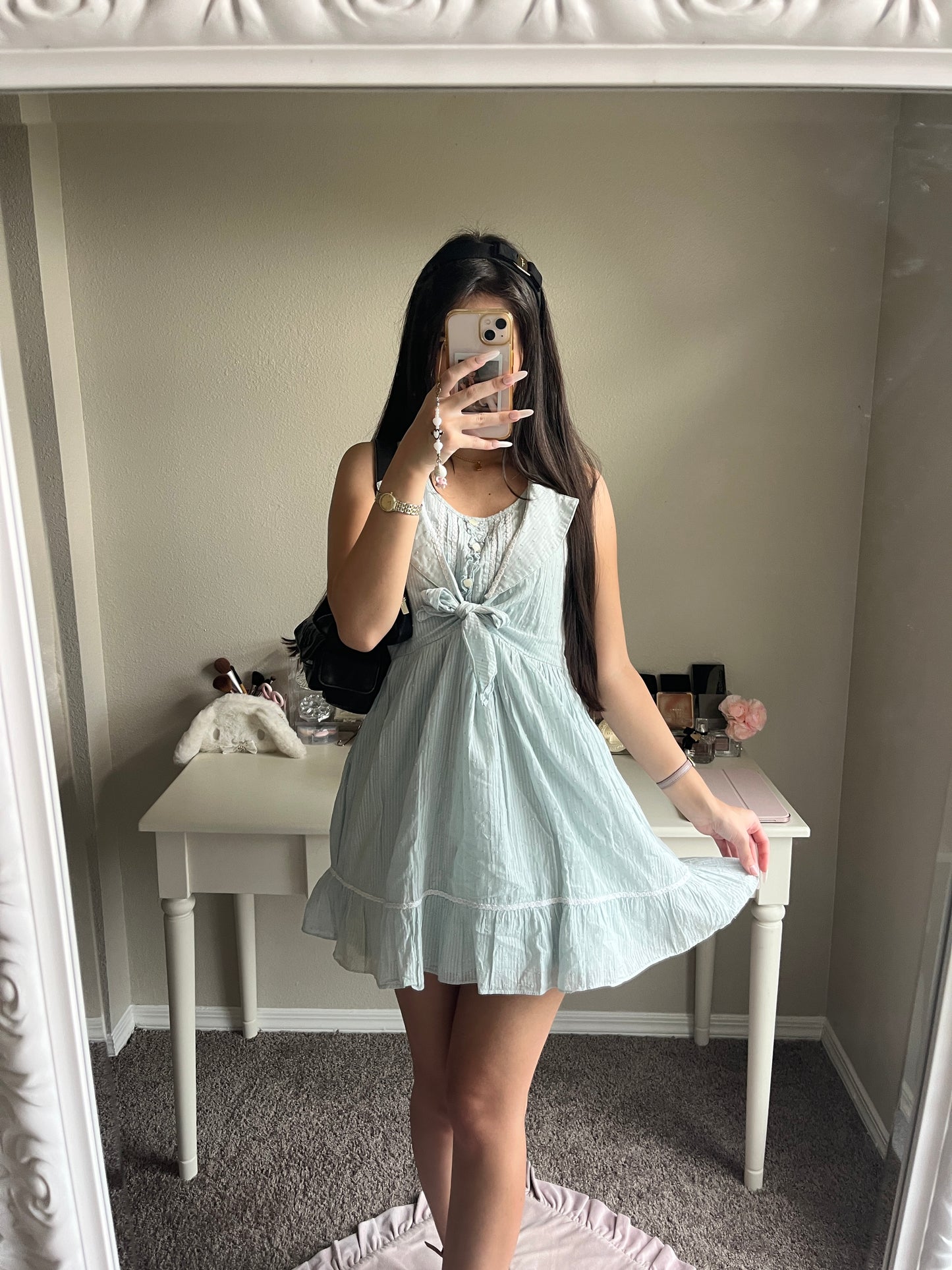 sleeveless blue mini dress