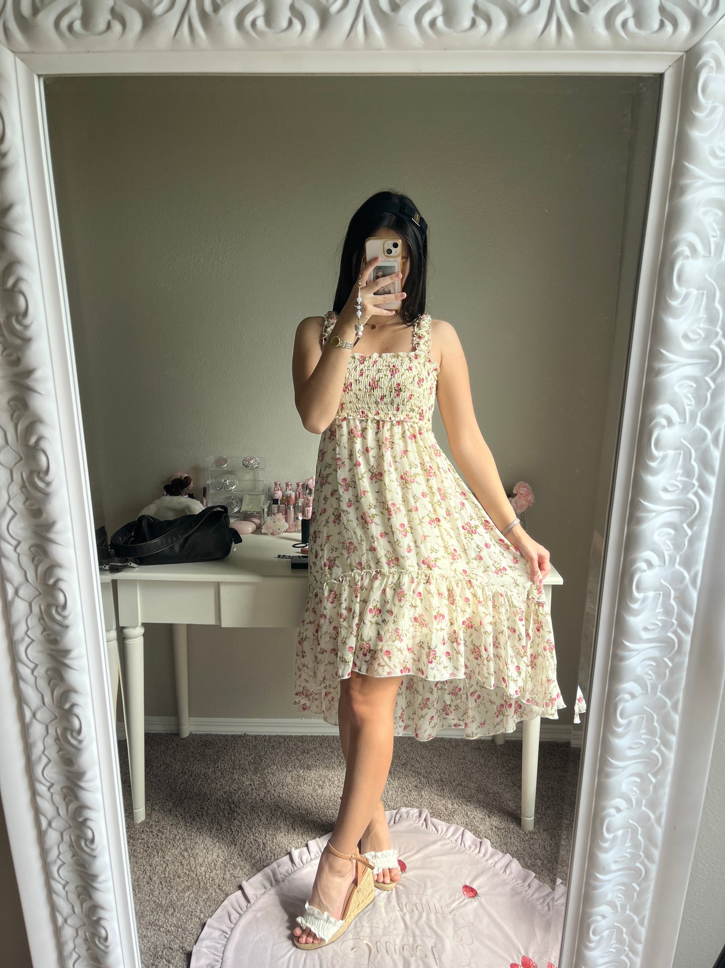 l'est rose floral hi-low dress