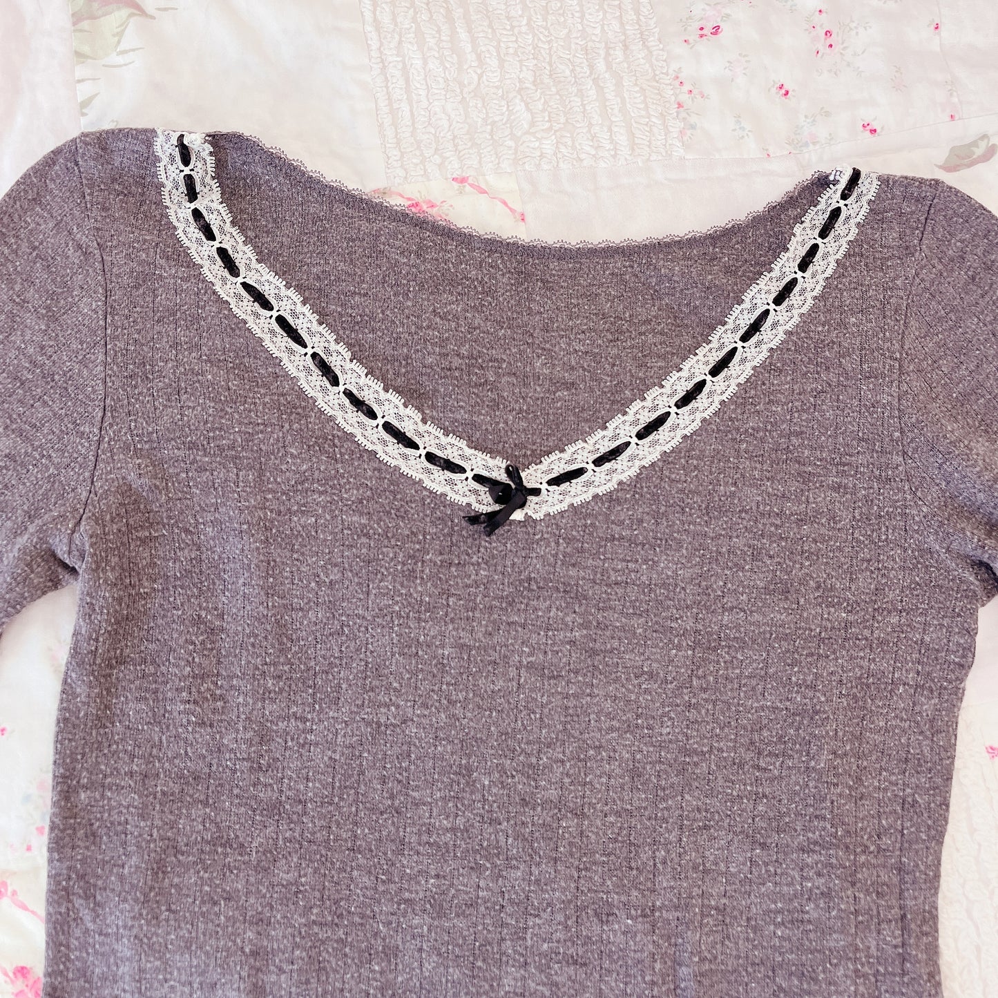 gray accent hem soft knit top