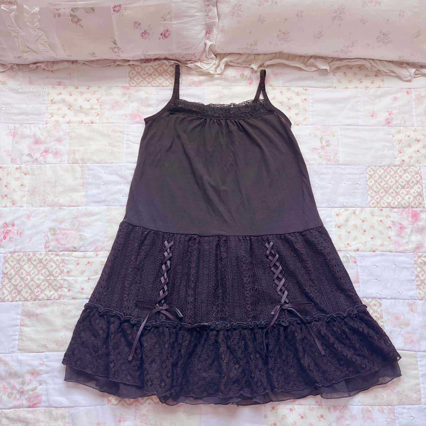 gray lace up cami dress