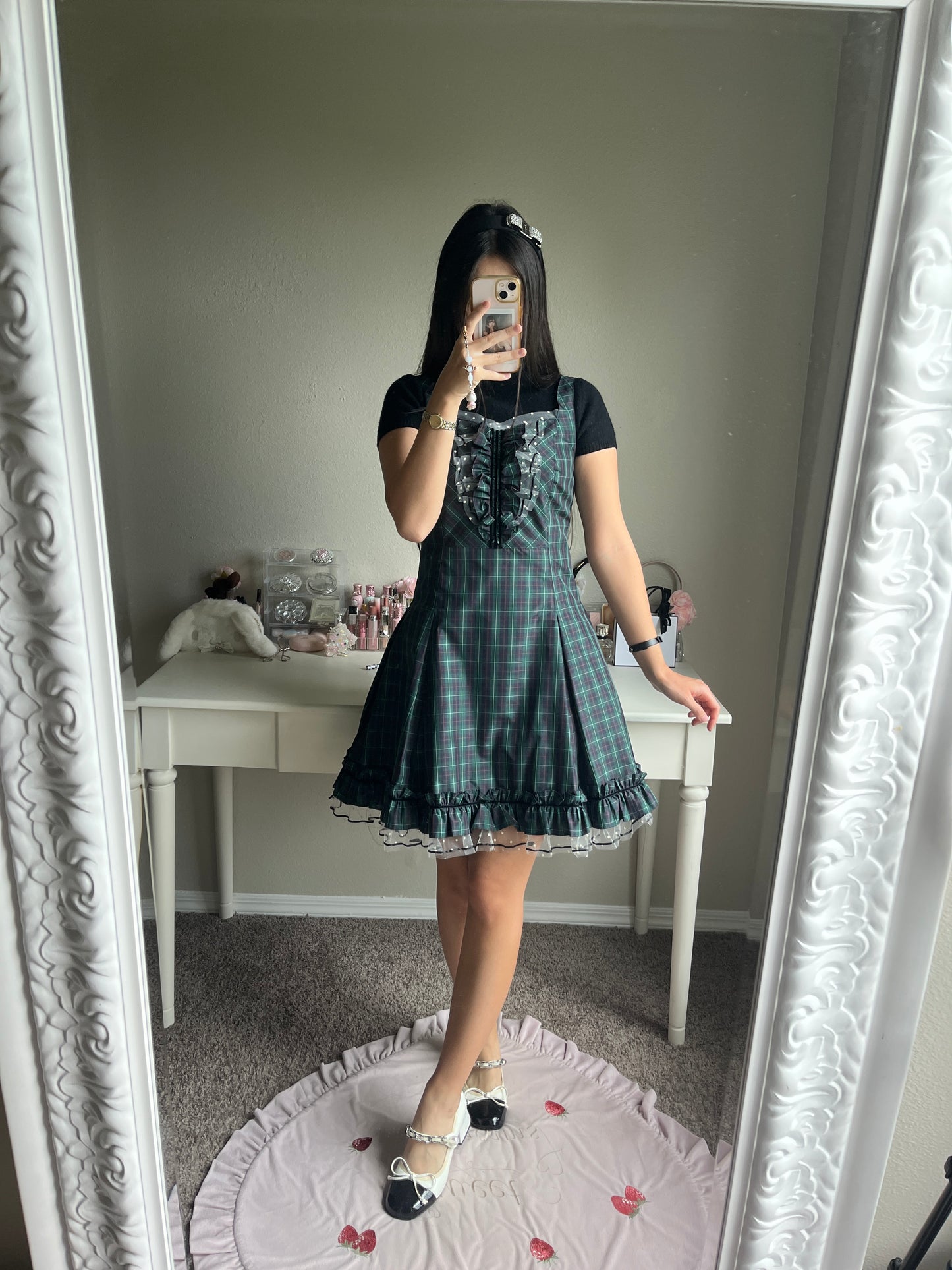 milk green tartan jsk