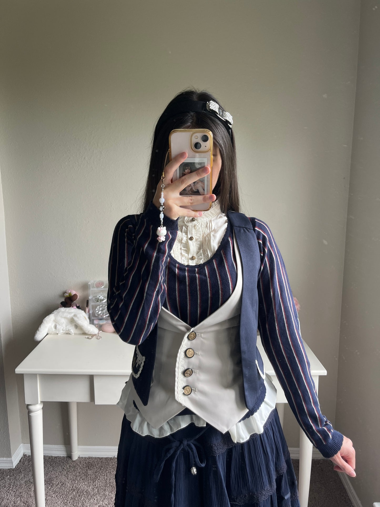 axes femme navy and cream bustier vest