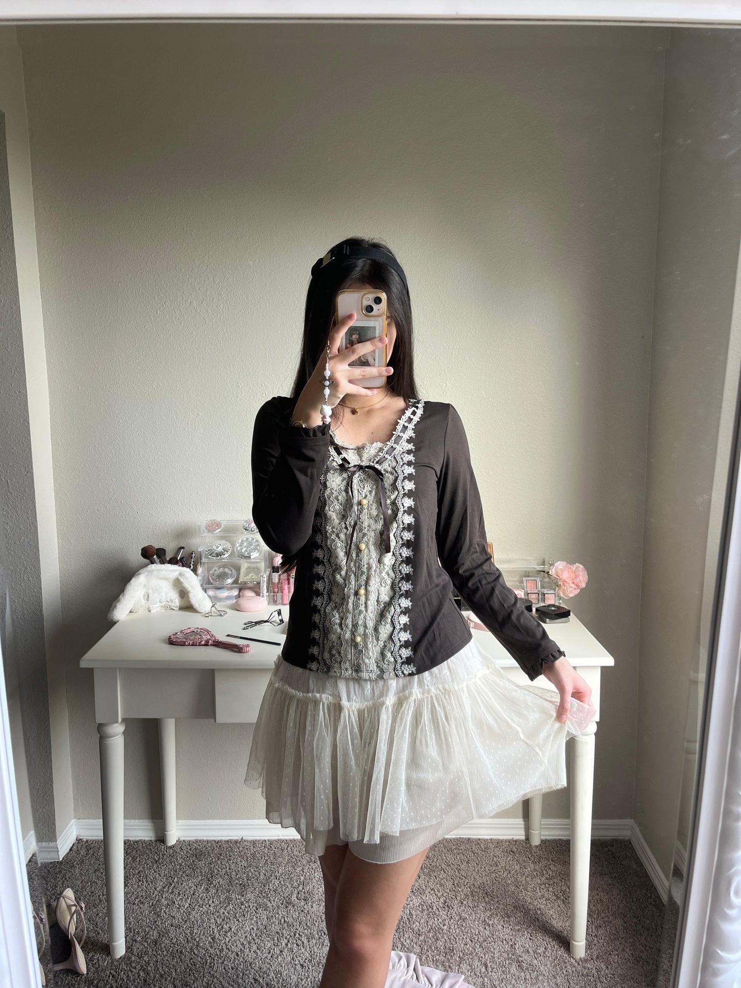 beige lace culottes