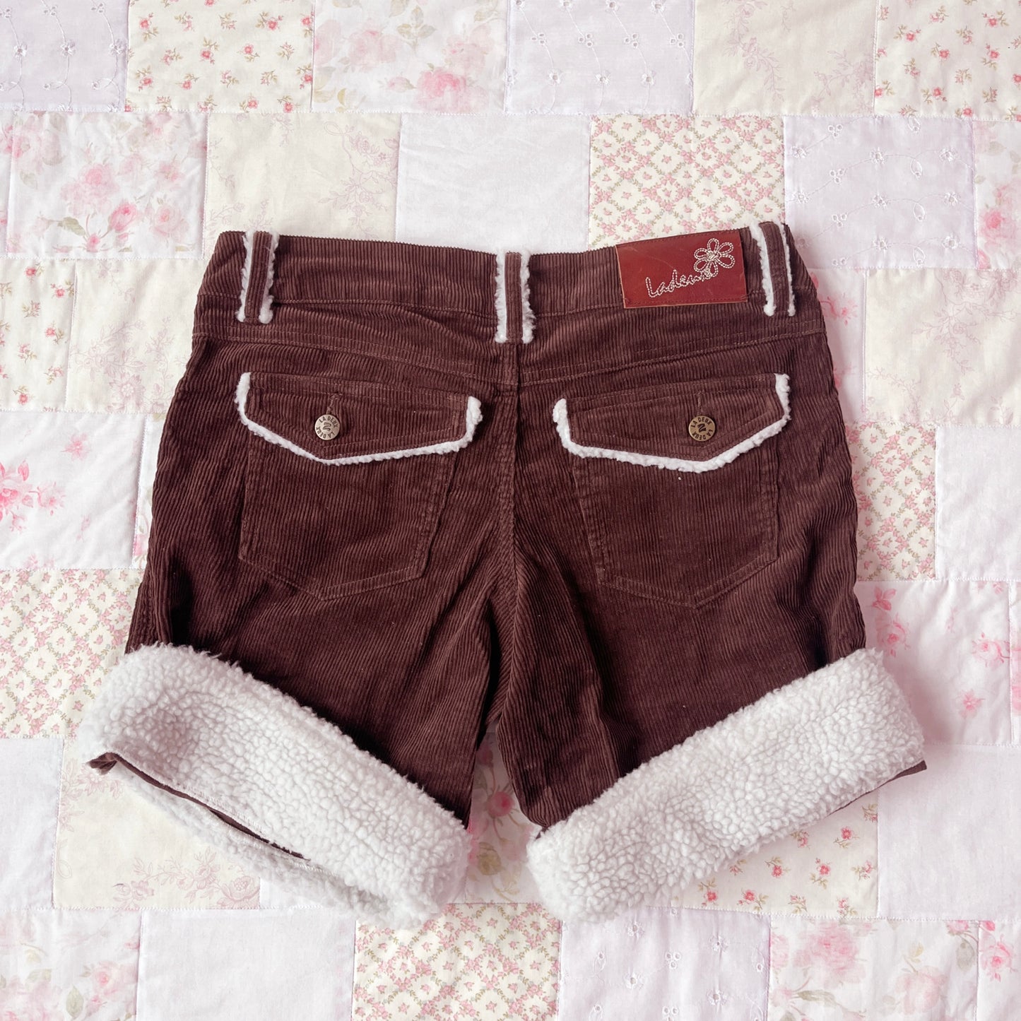 corduroy sherpa trim shorts