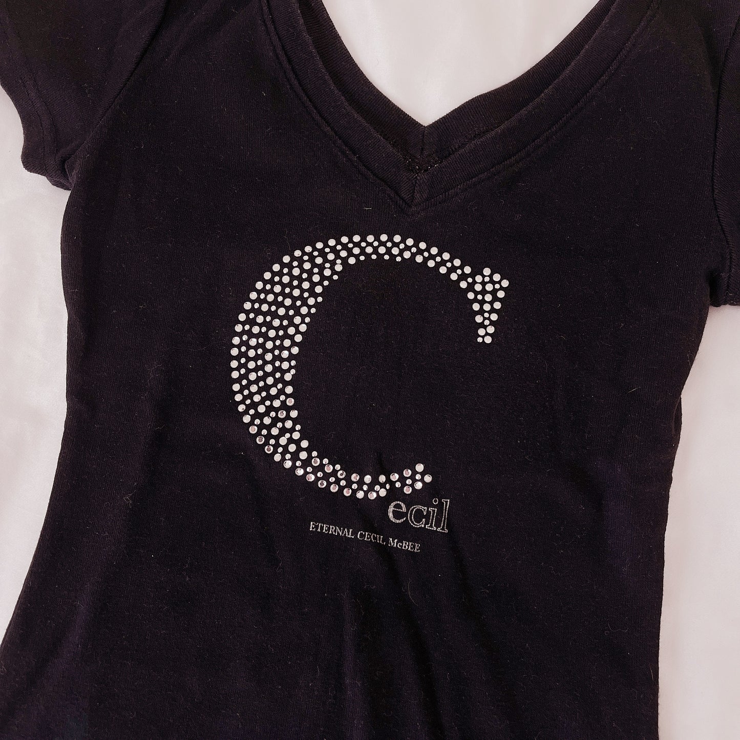 cecil mcbee black rhinestone top