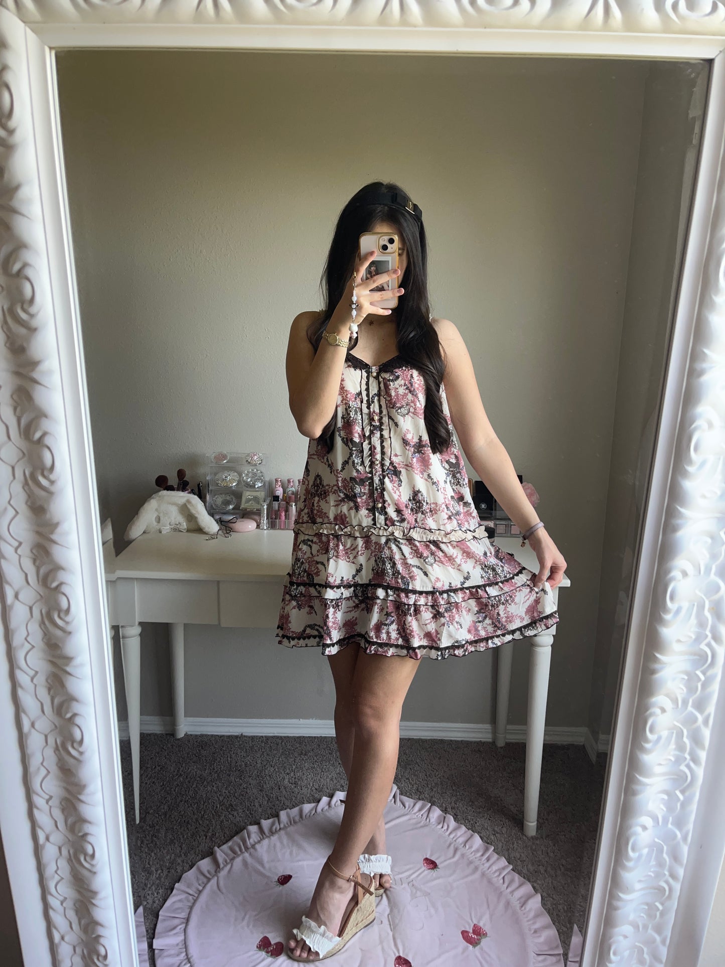 victorian motif beige tunic dress