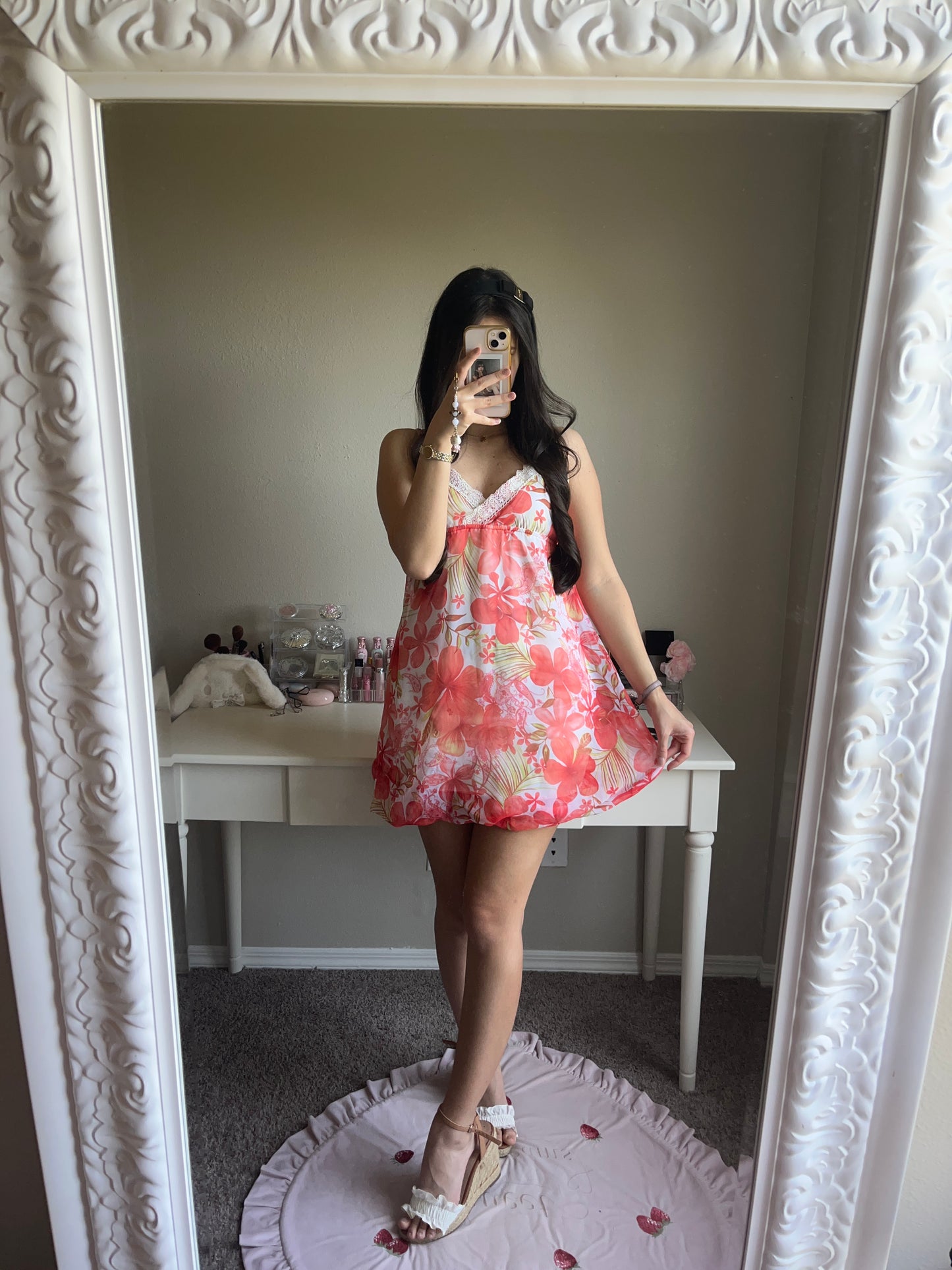 red summer hibiscus cami dress