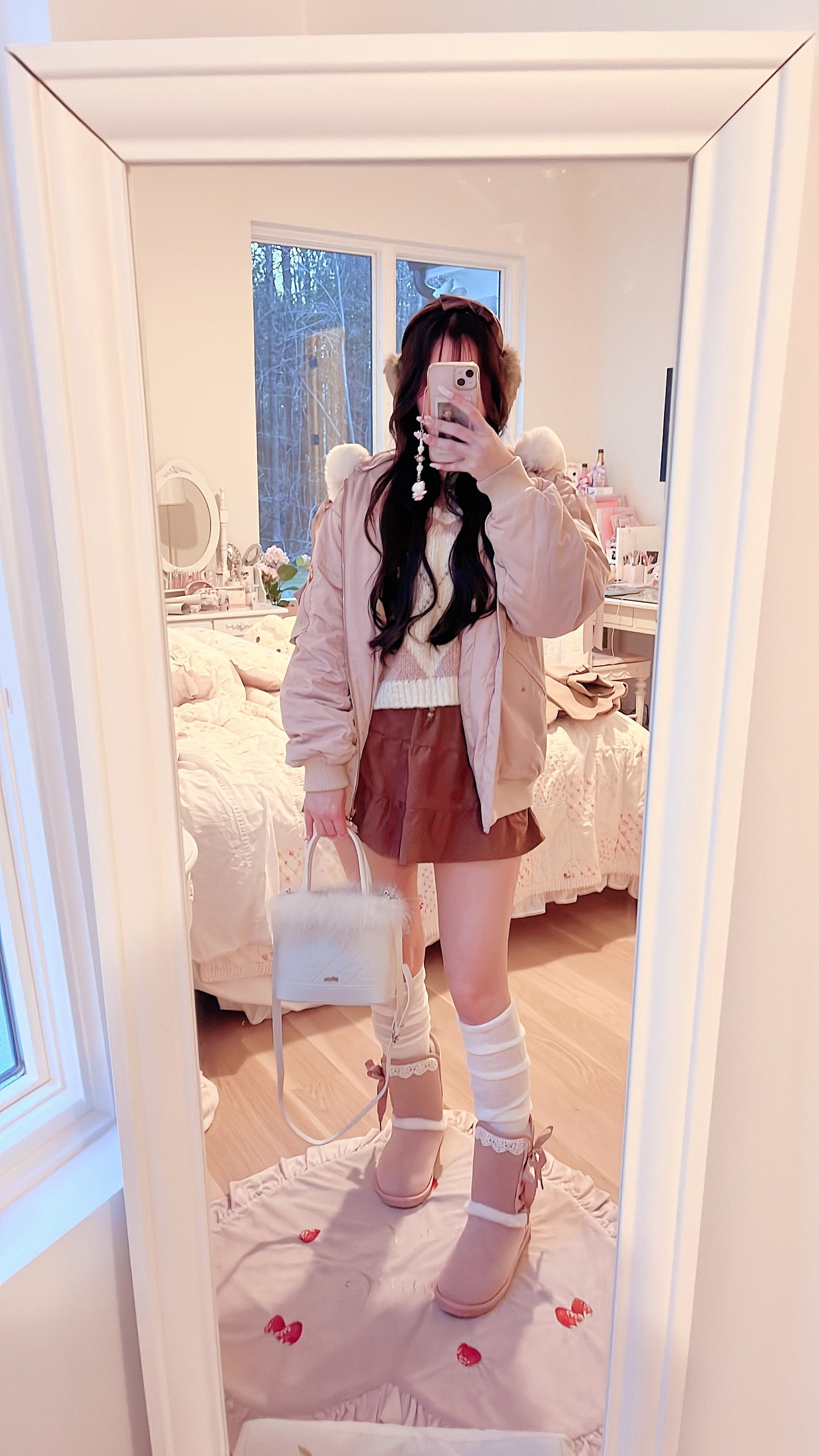 secret honey fur trim bomber jacket