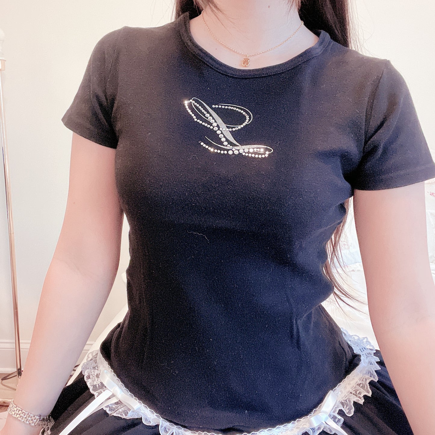 pendora black rhinestone top