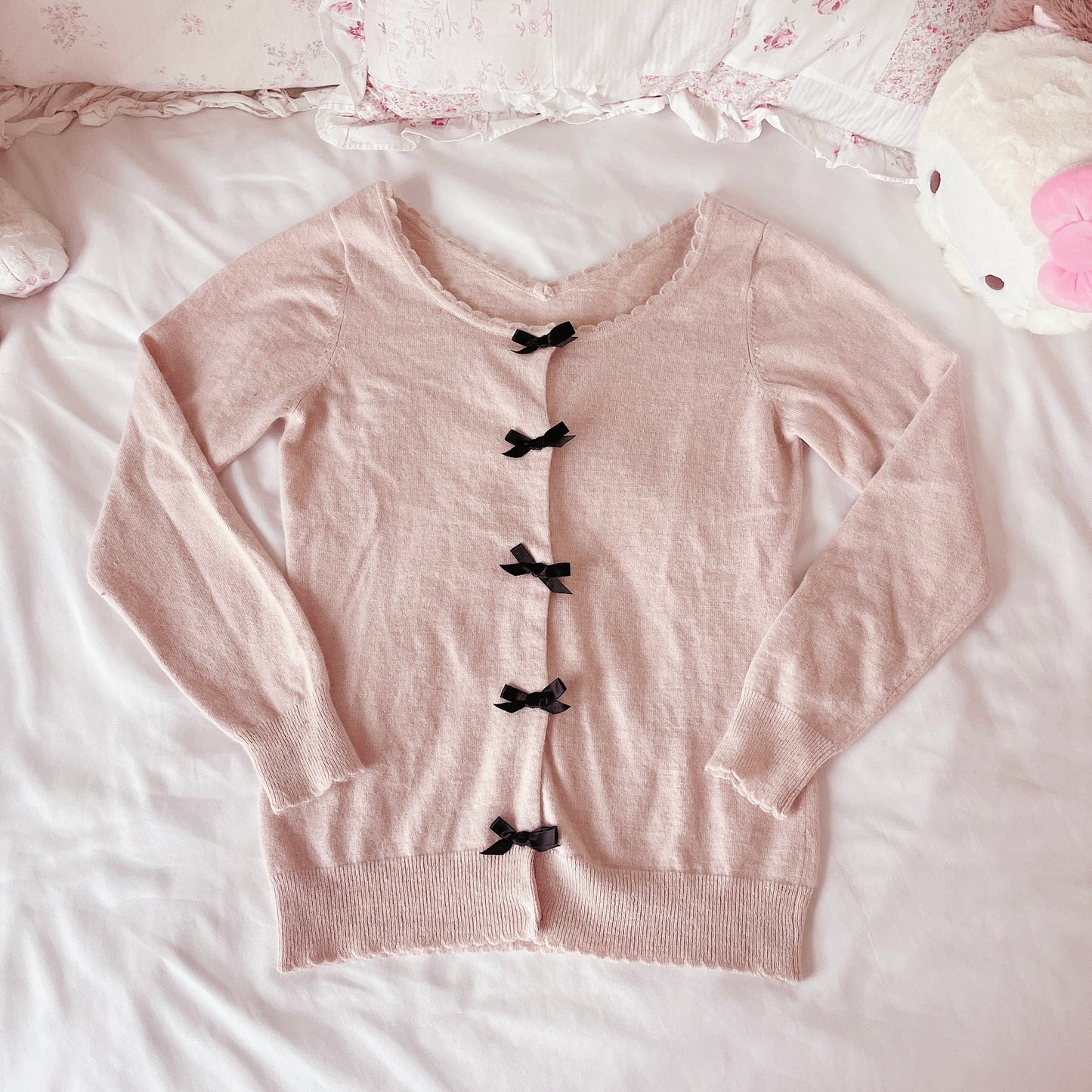 ribbon accent pink cardigan