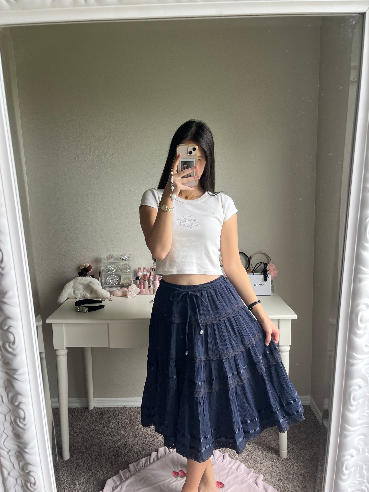 axes femme navy cotton midi skirt