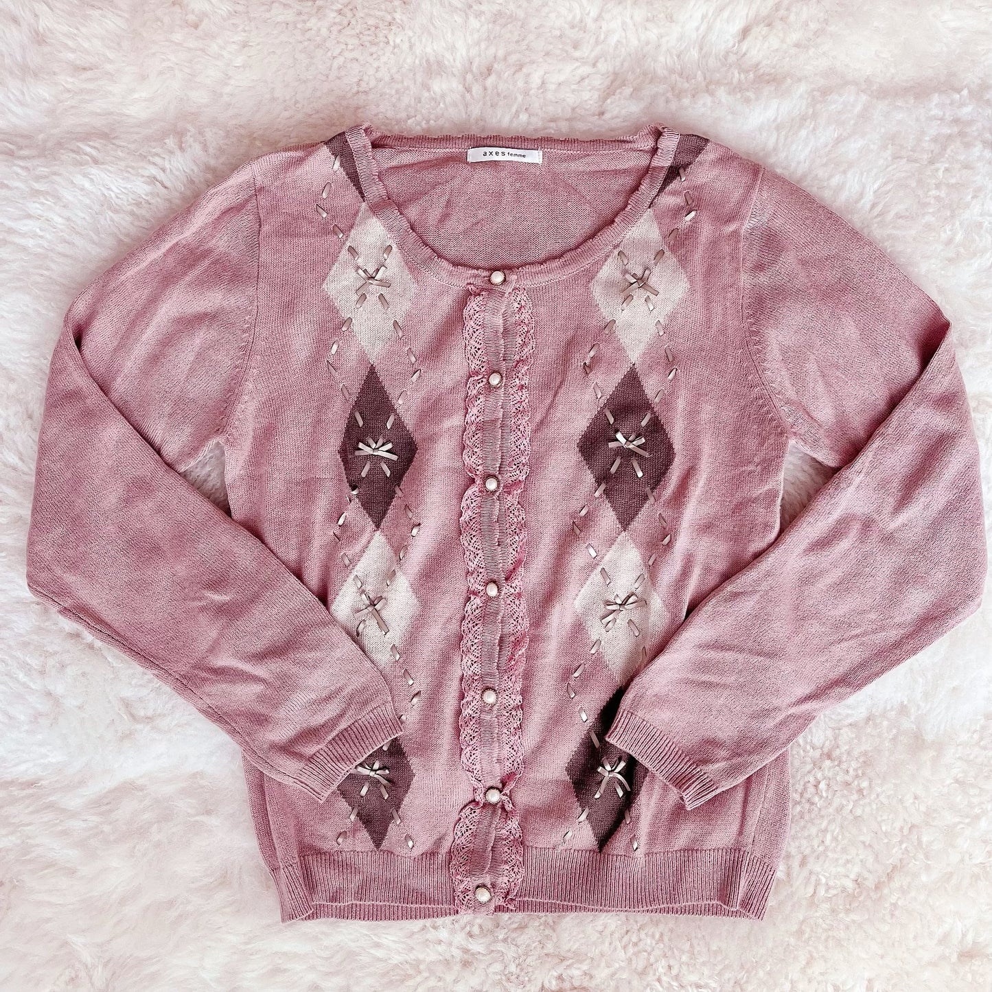 pink and brown argyle cardigan