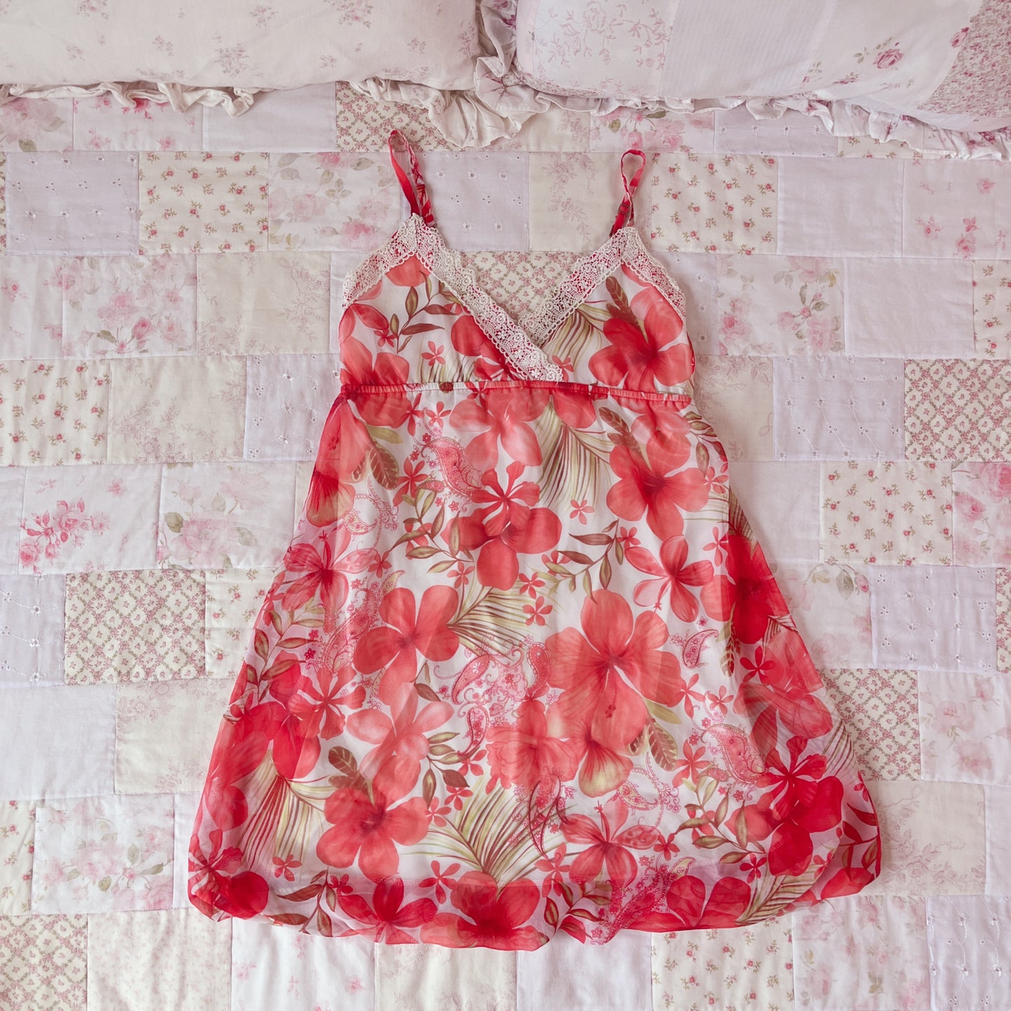 red summer hibiscus cami dress