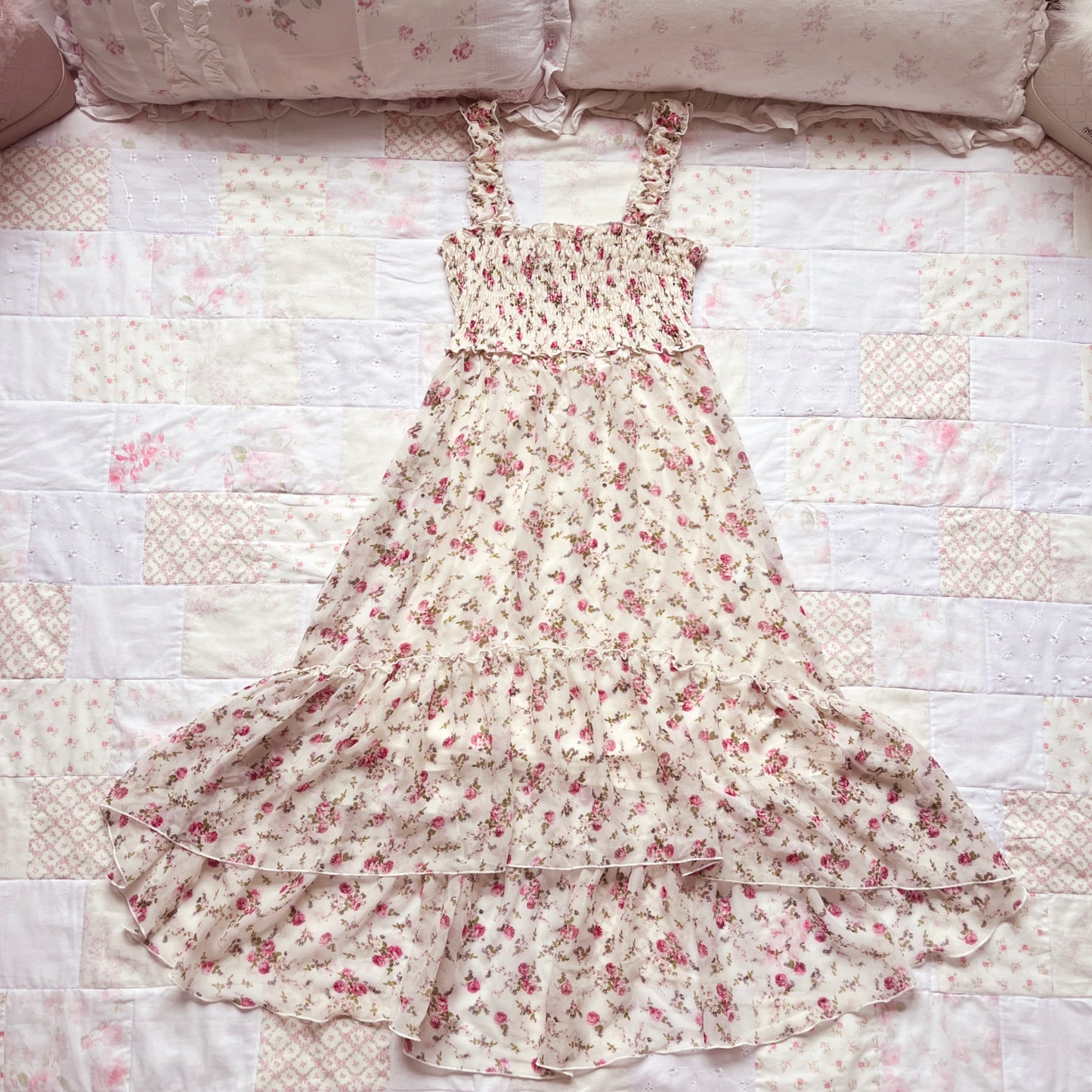 l'est rose floral hi-low dress