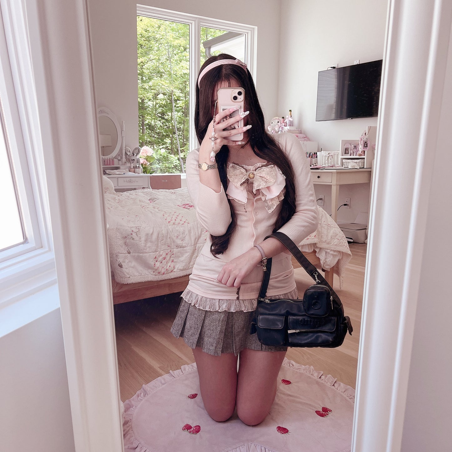 brown and pink ribbon camisole