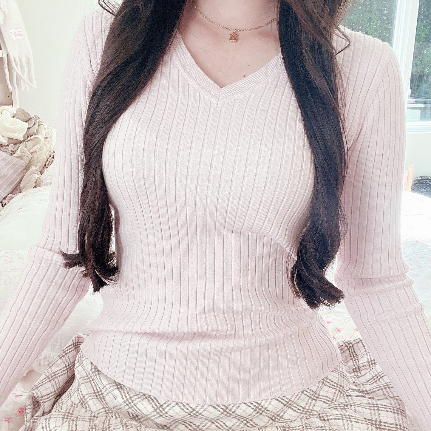soft pink vneck sweater