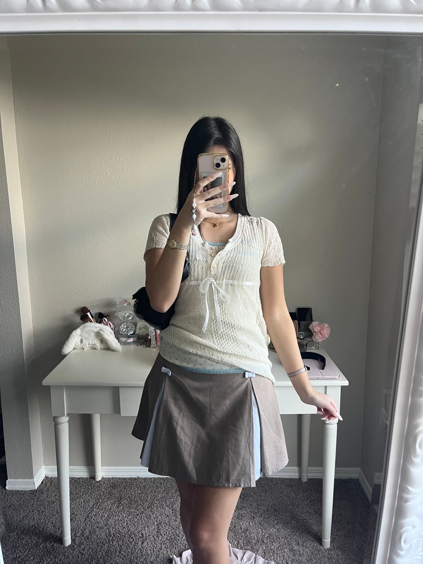 cream open knit top