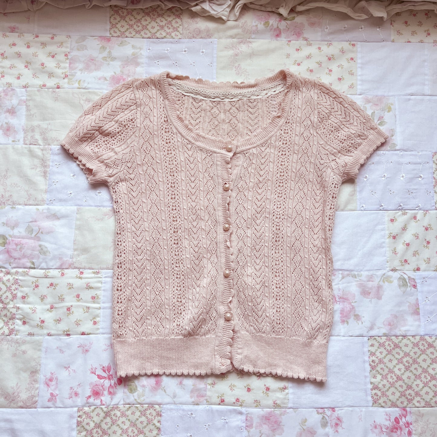 pink short sleeve knit cardigan