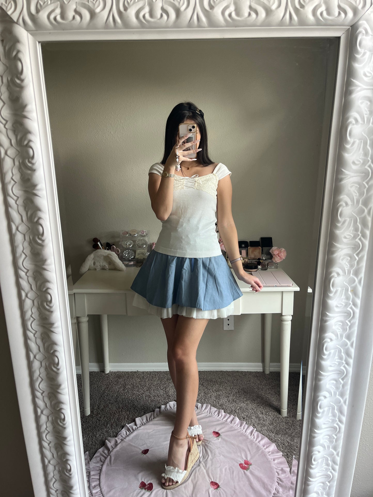 cream lace up princess knit
