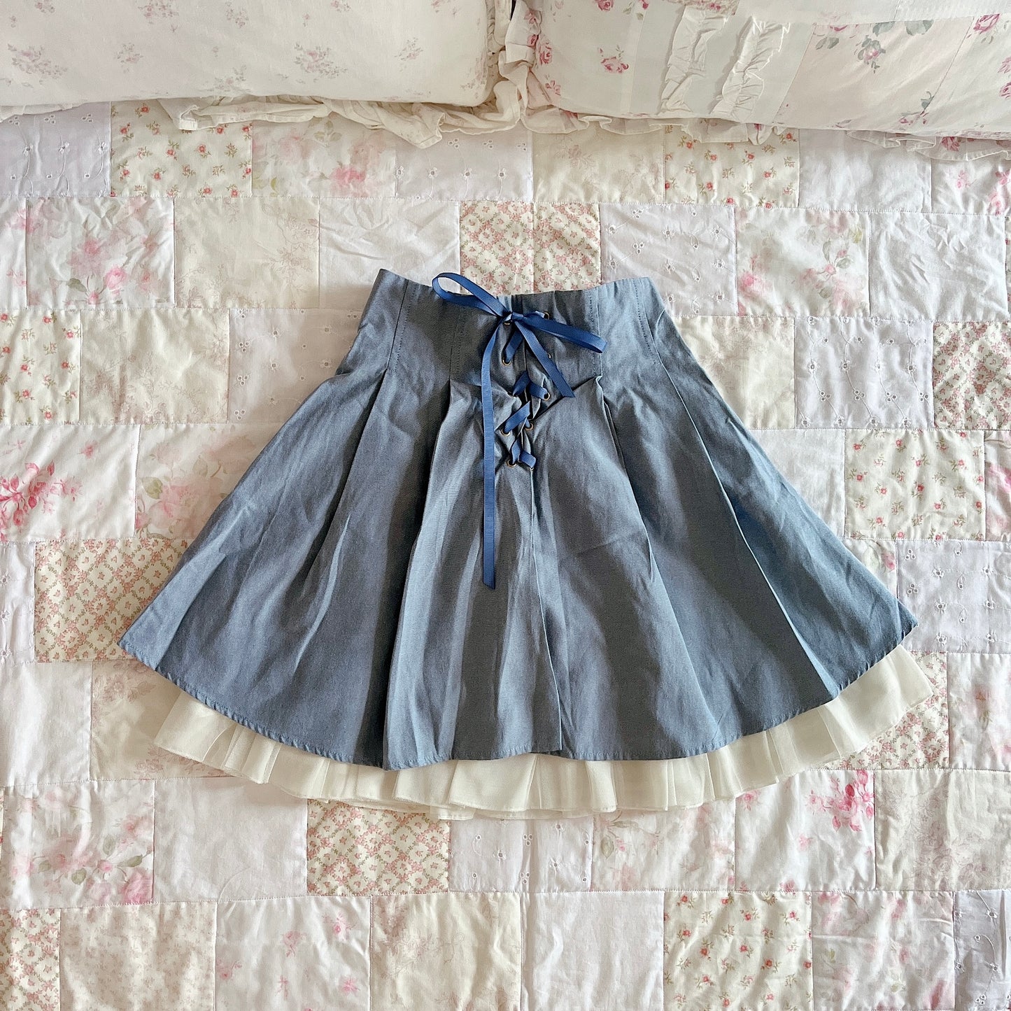 secret honey blue tiered skirt