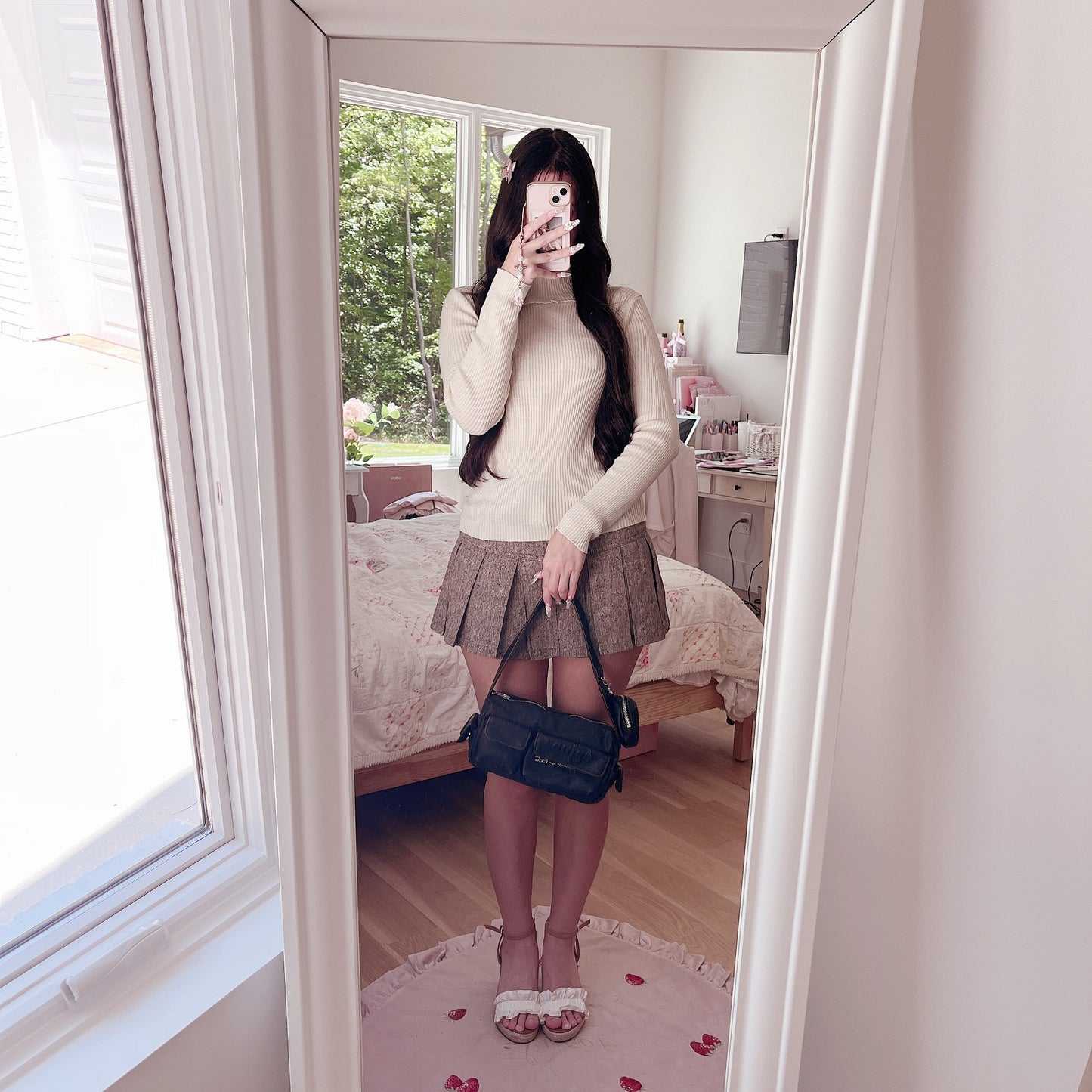 beige pink ribbon accent turtleneck