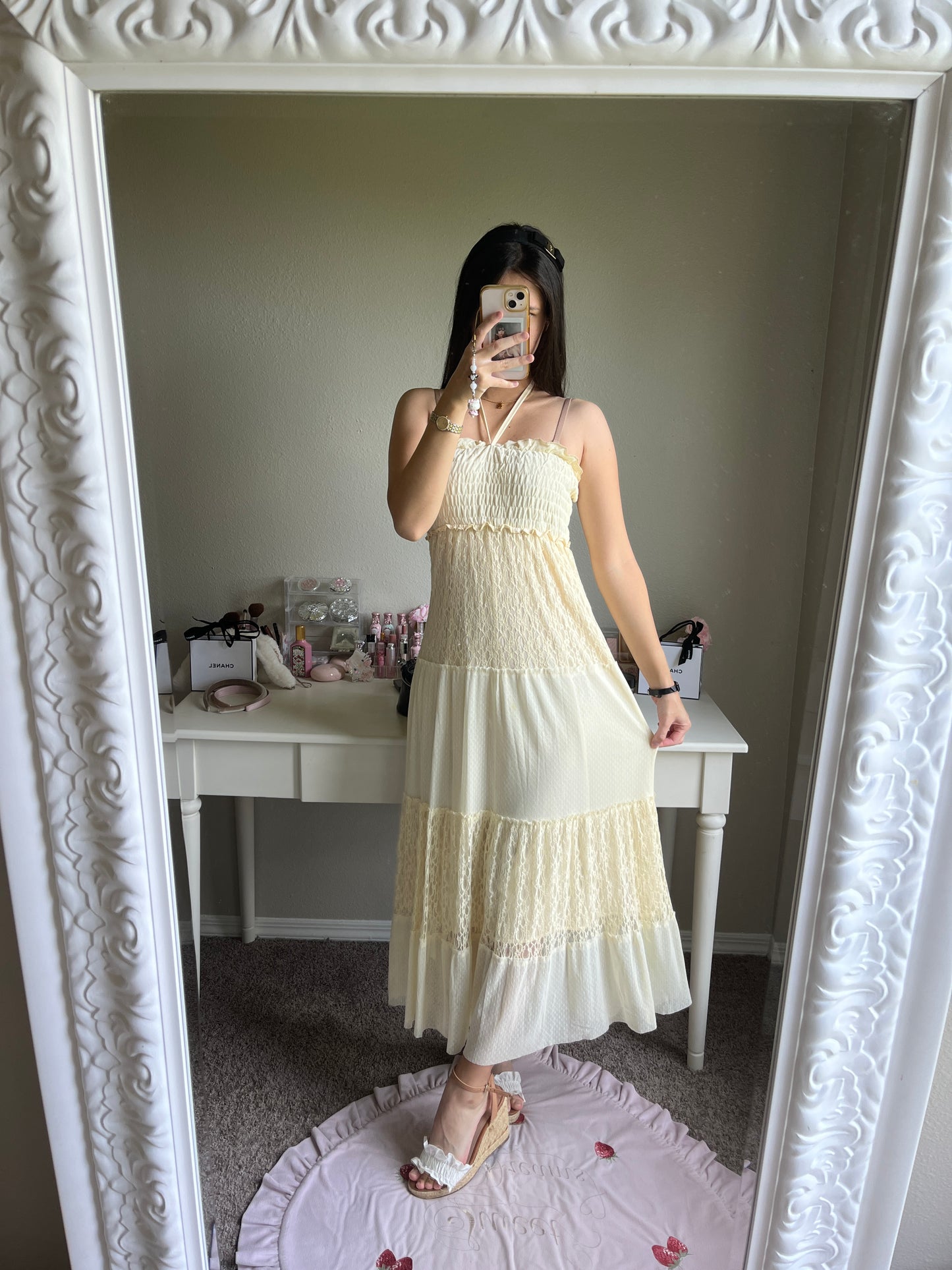 cream lace tiered summer maxi dress