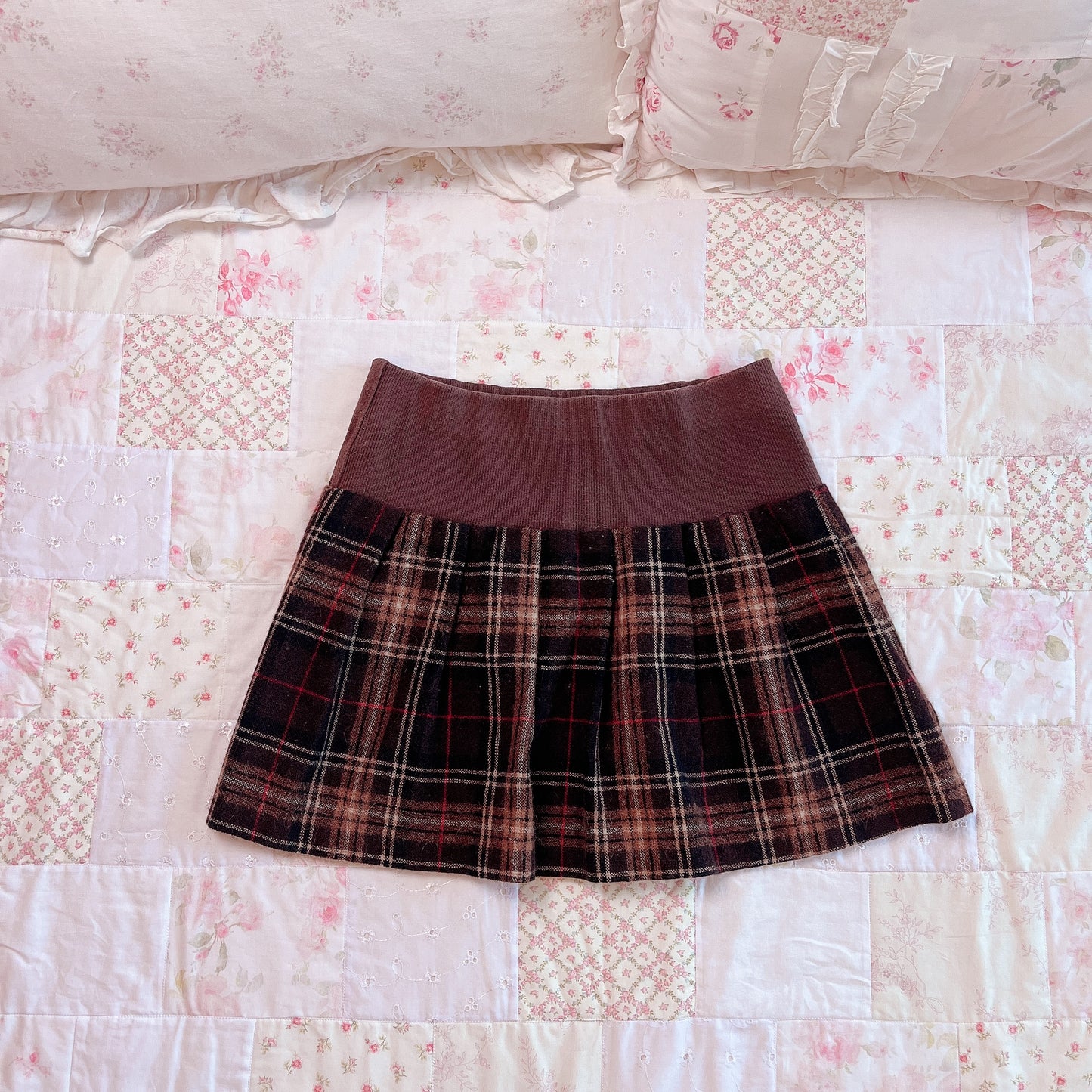 brown plaid soft skirt