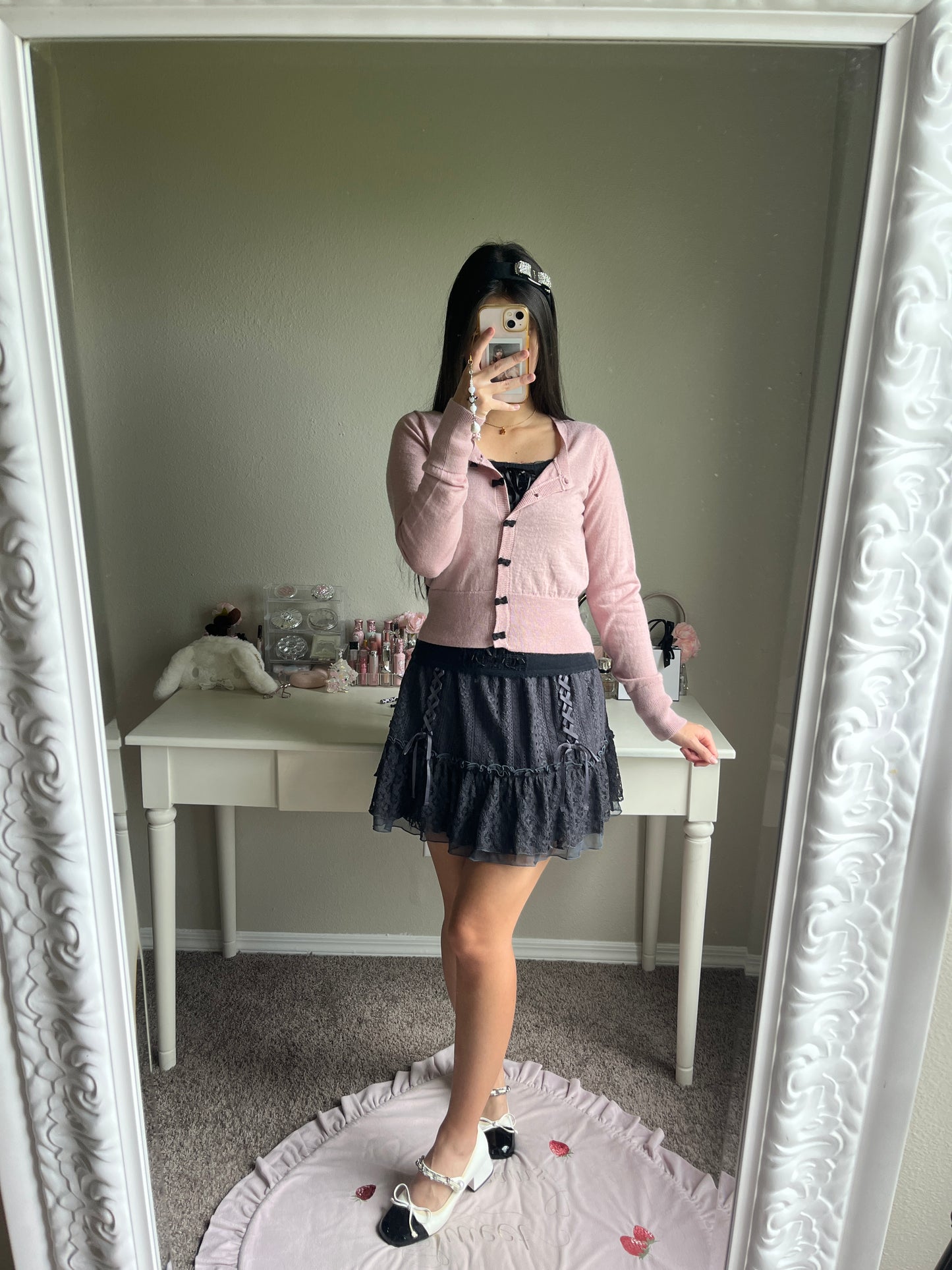 mauve black ribbon cardigan