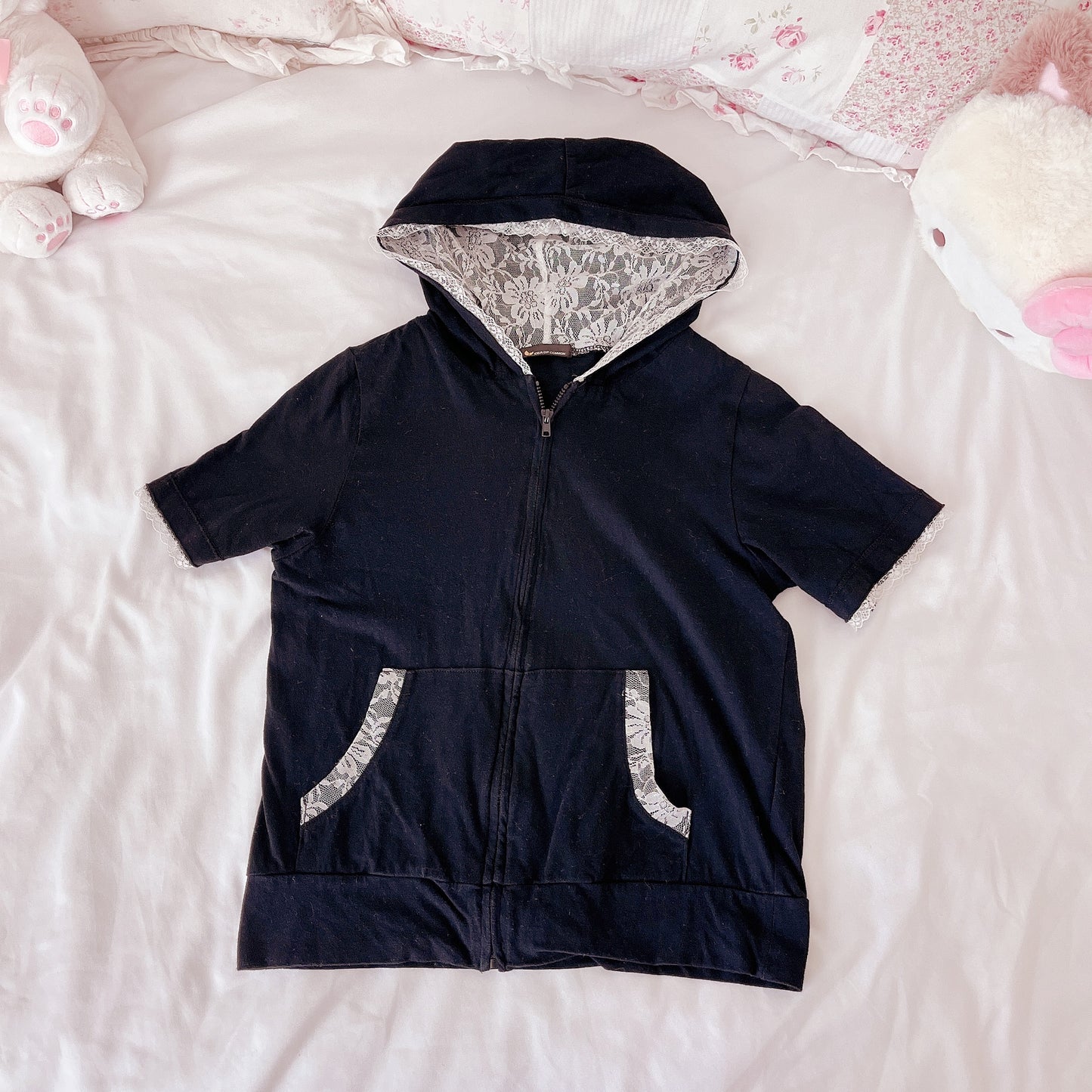 black lace trim mini parka & cami set