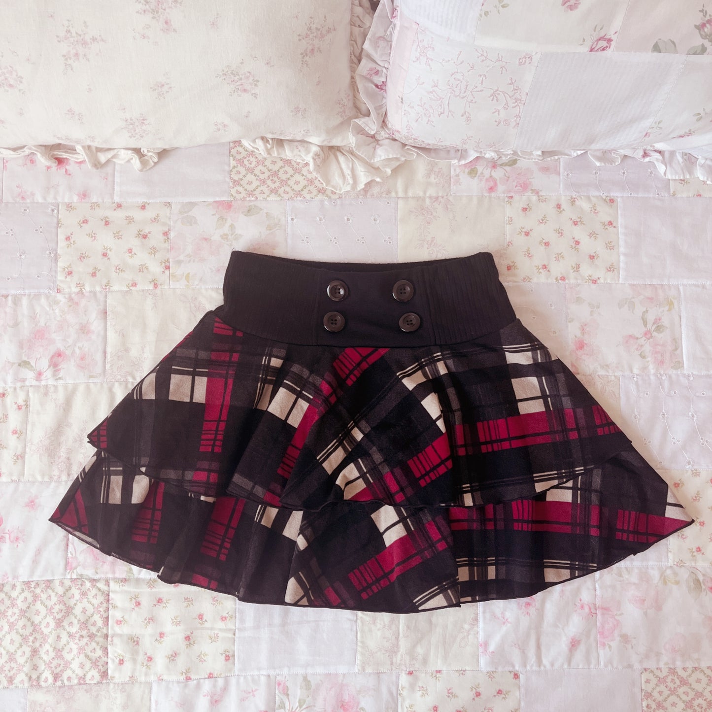 red plaid jersey skirt