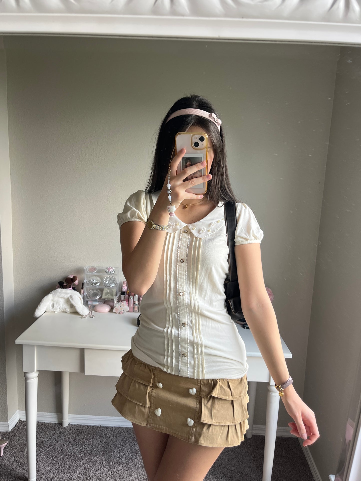 cream faux button down cutsew