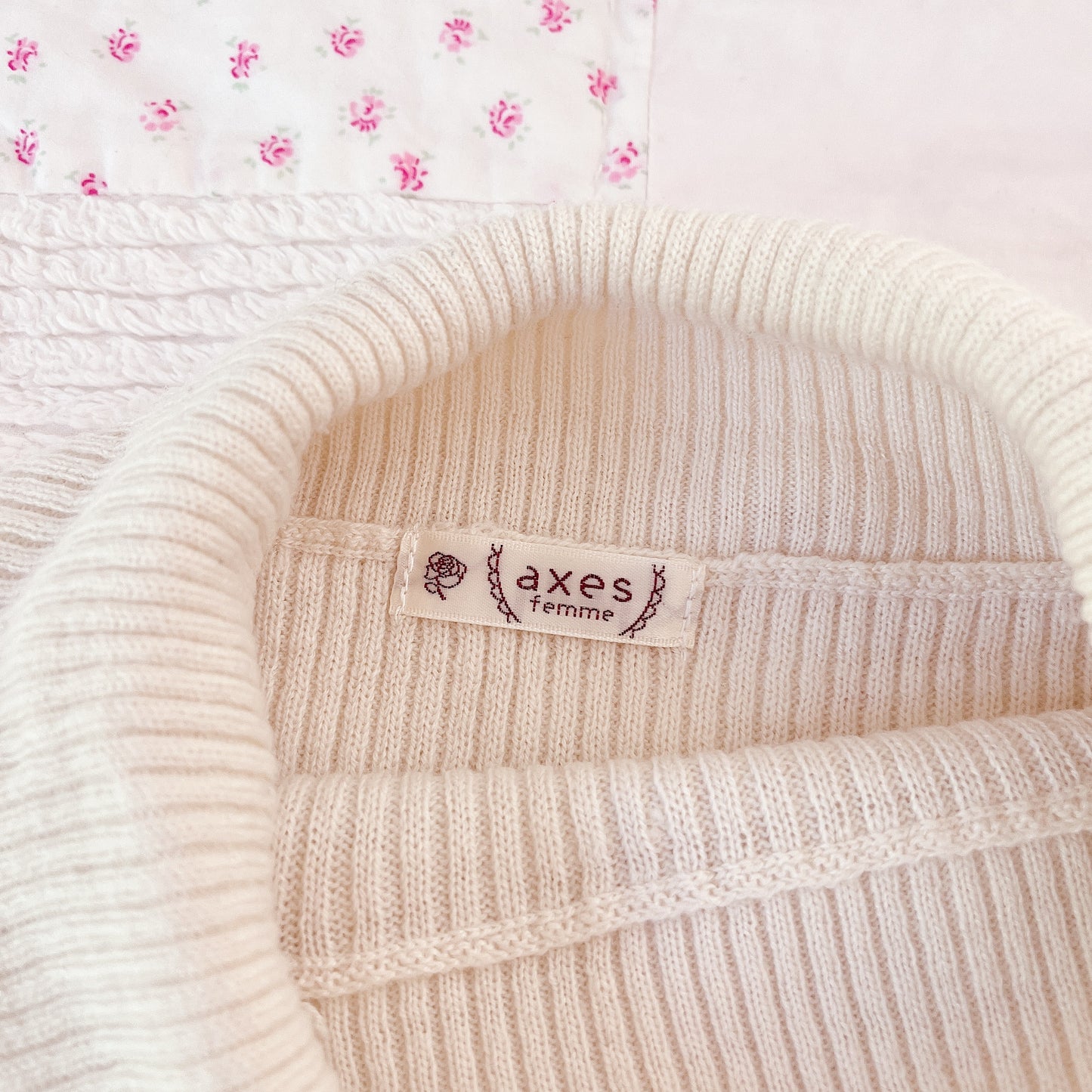beige pink ribbon accent turtleneck