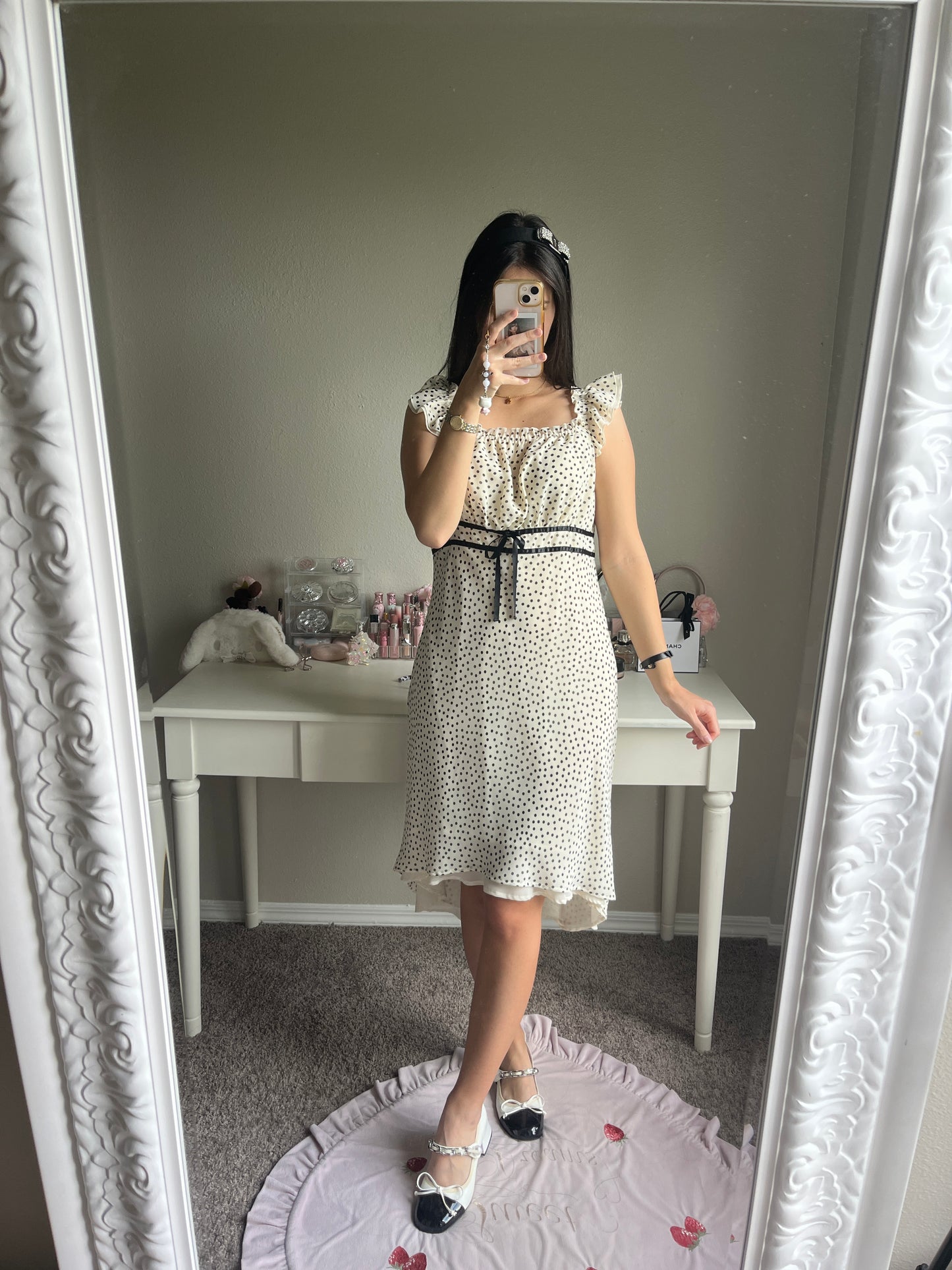 cream retro polka dot dress