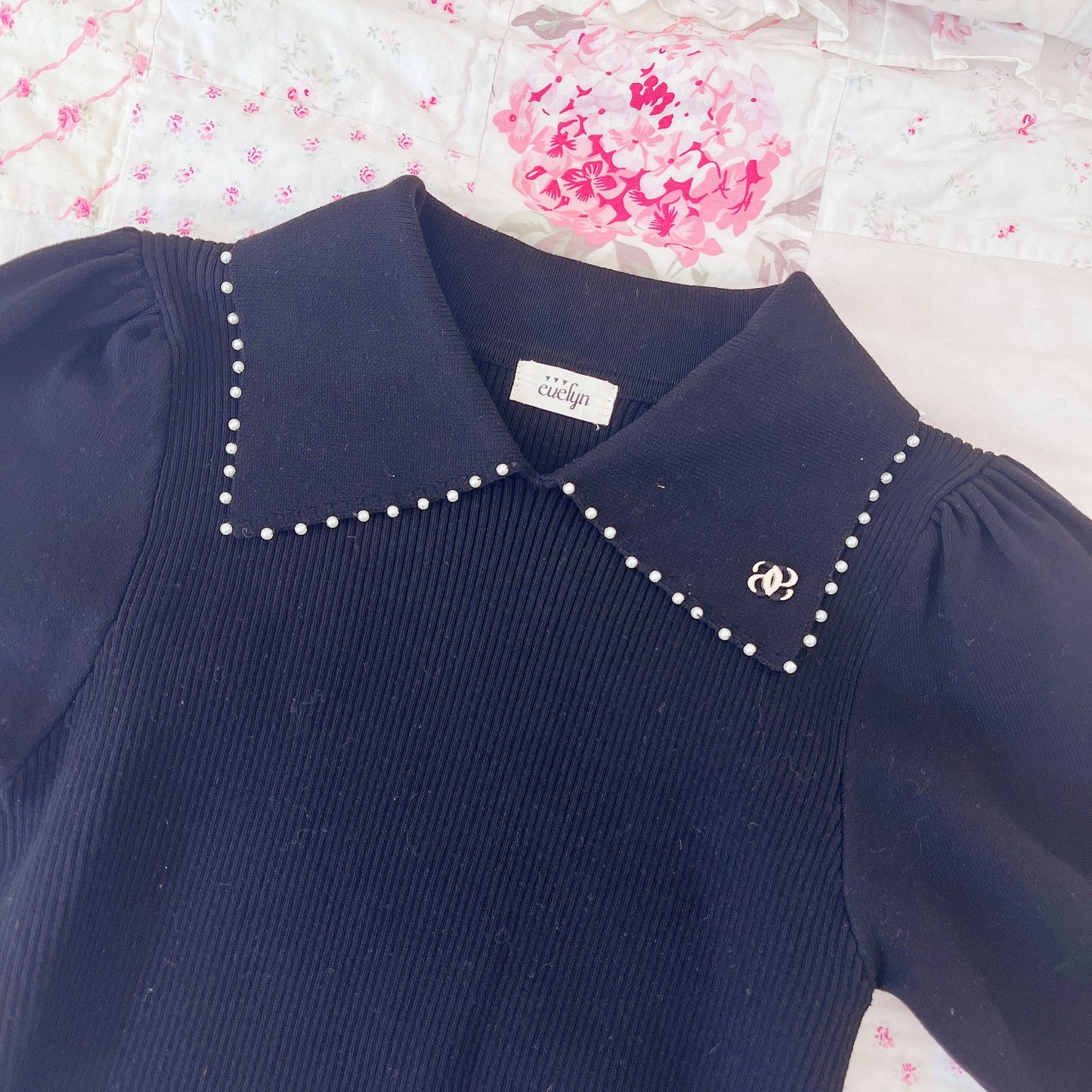 evelyn black polo style knit