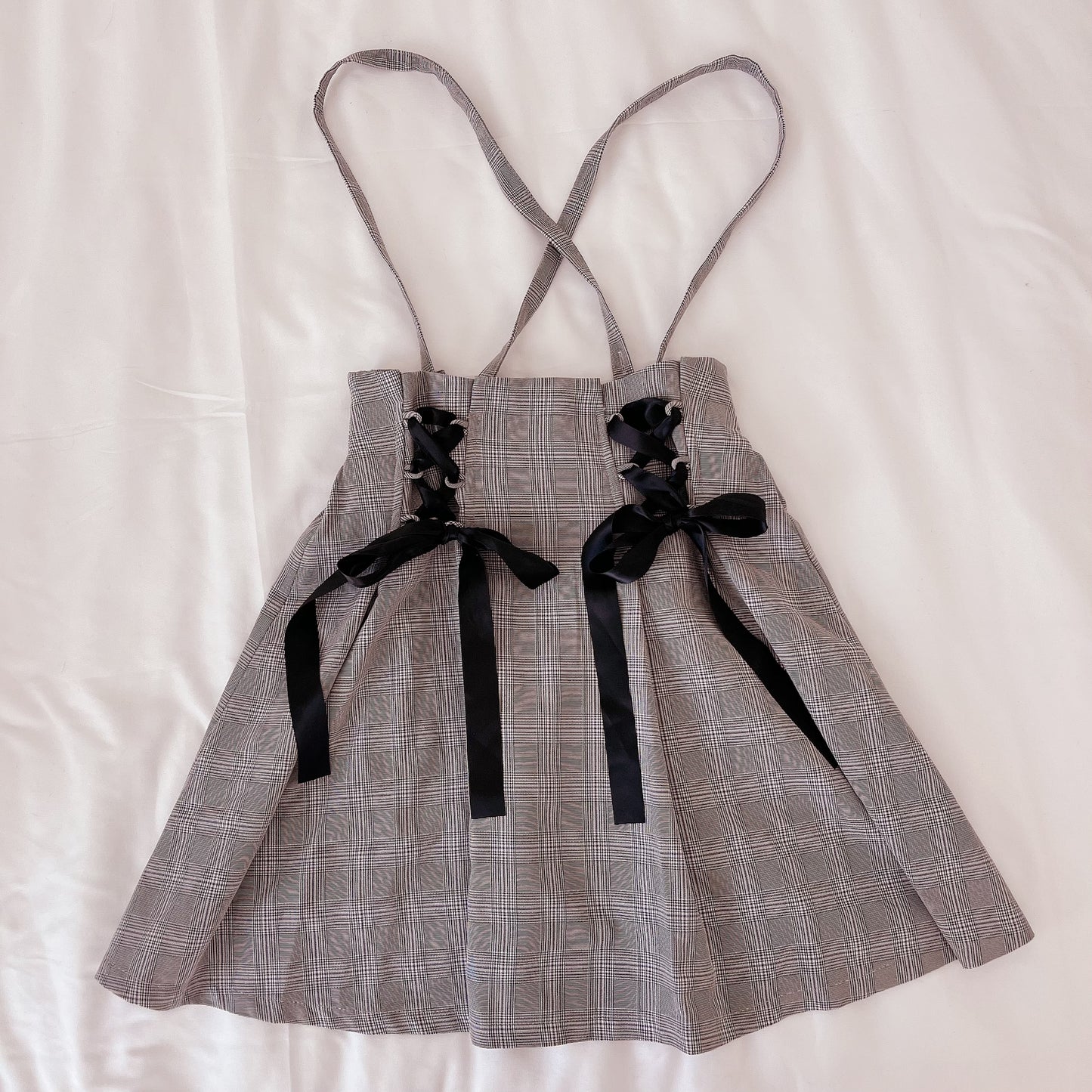mars gray check suspenders skirt