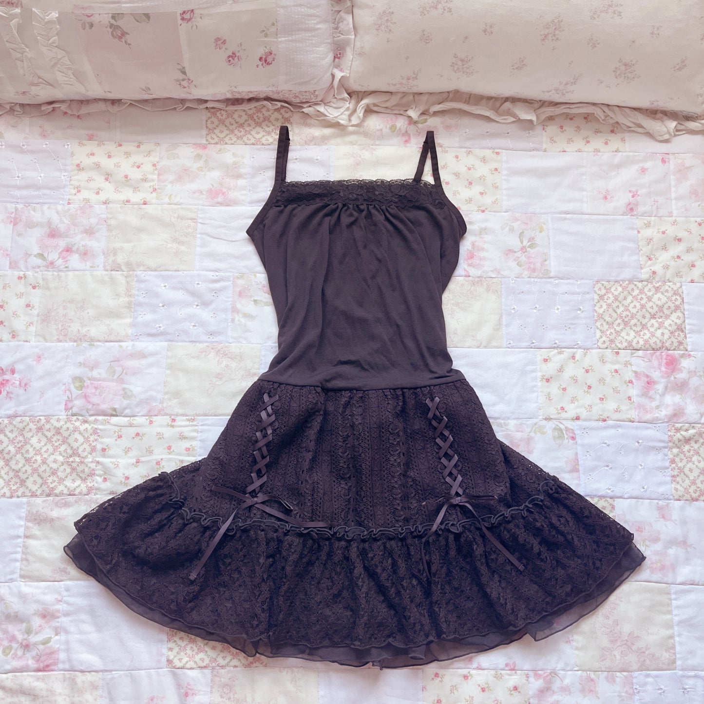 gray lace up cami dress