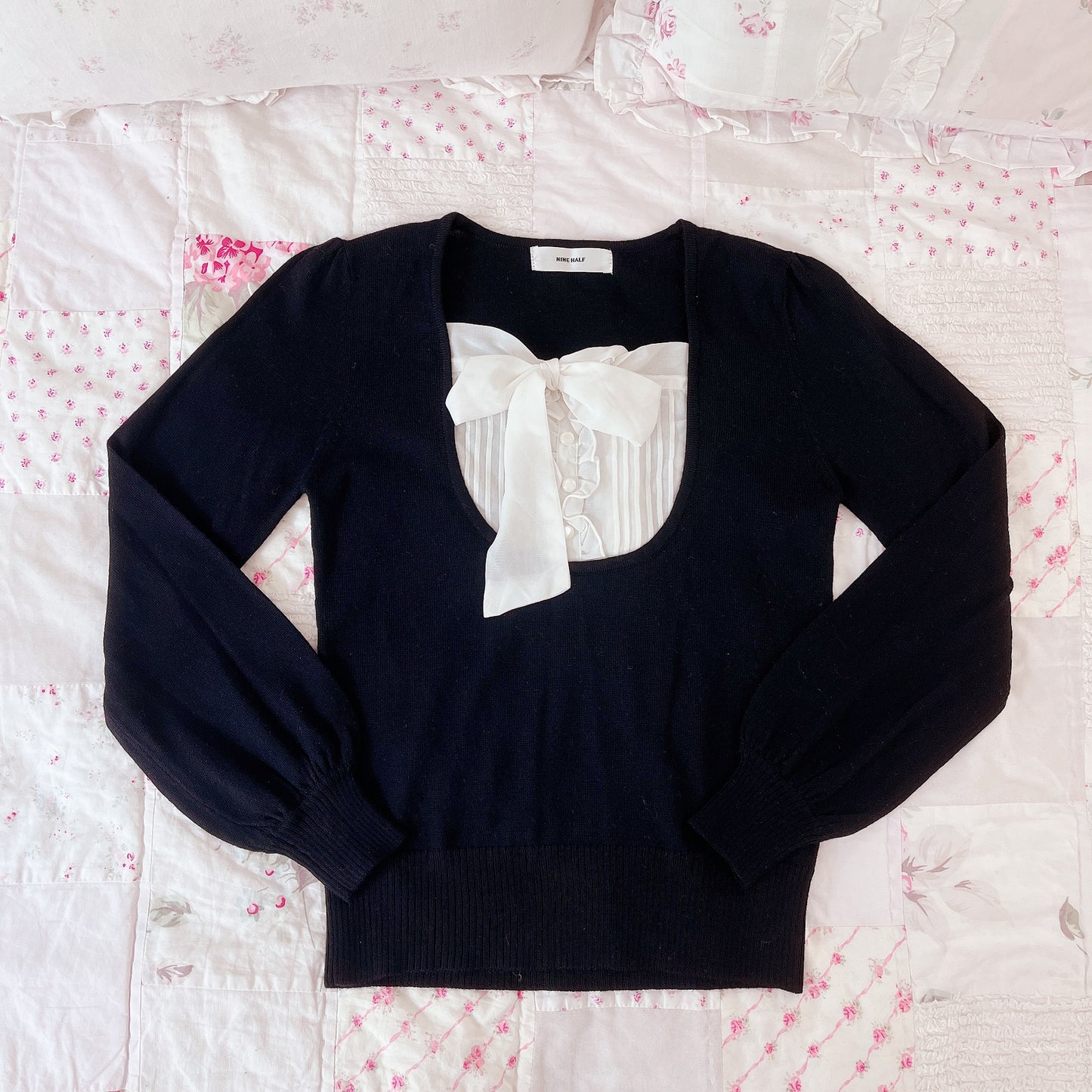 black long sleeve milkmaid blouse