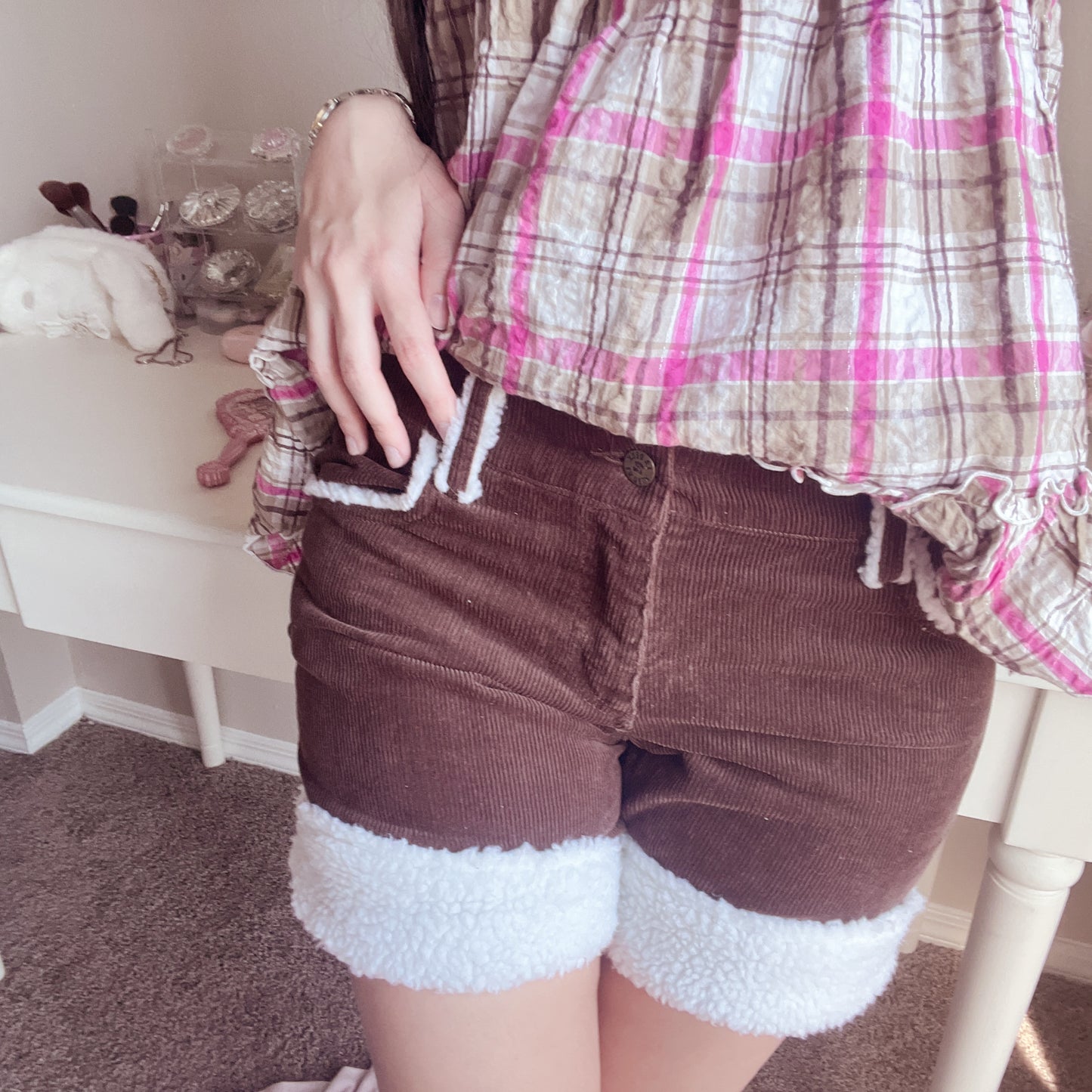 corduroy sherpa trim shorts