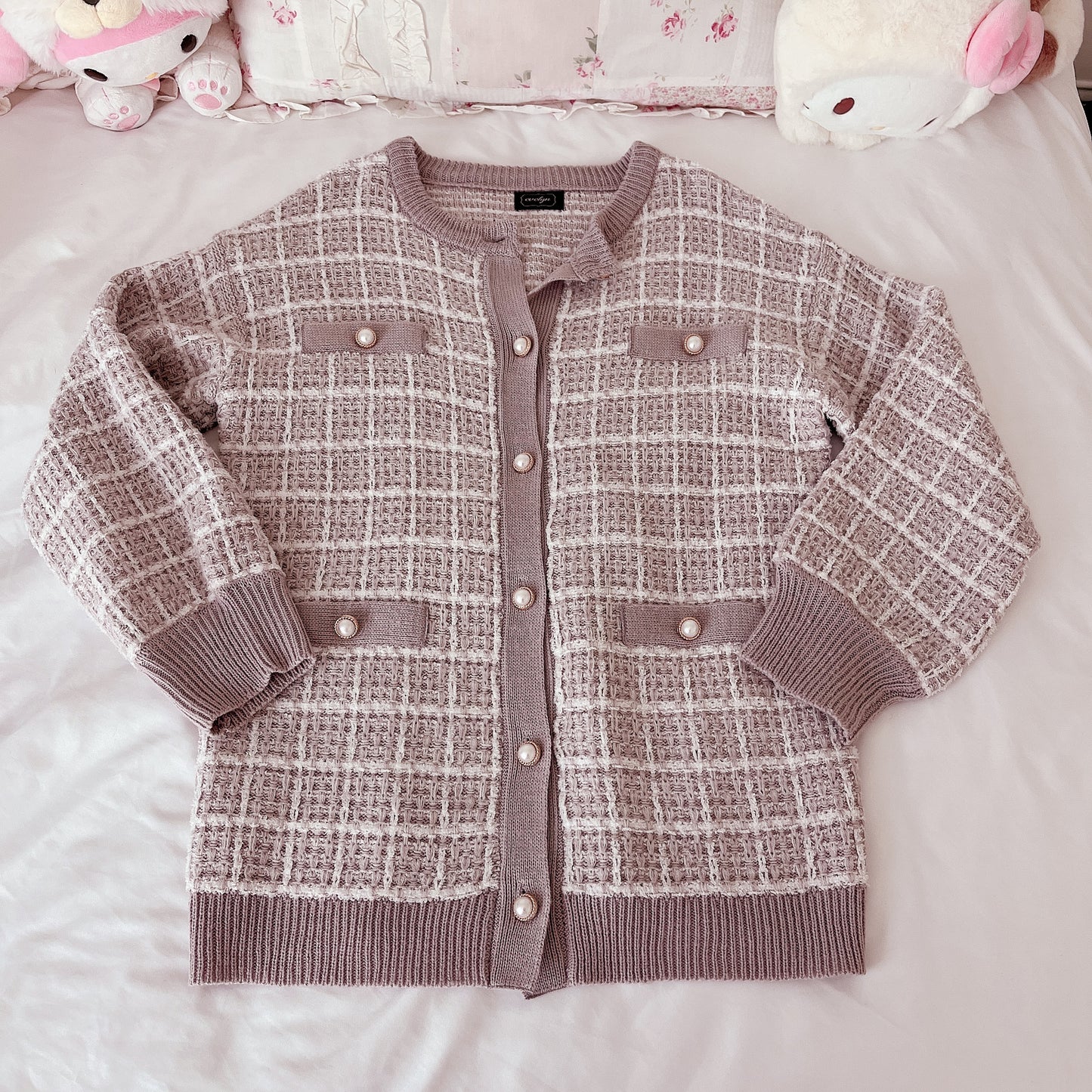 evelyn lavender tweed cardigan
