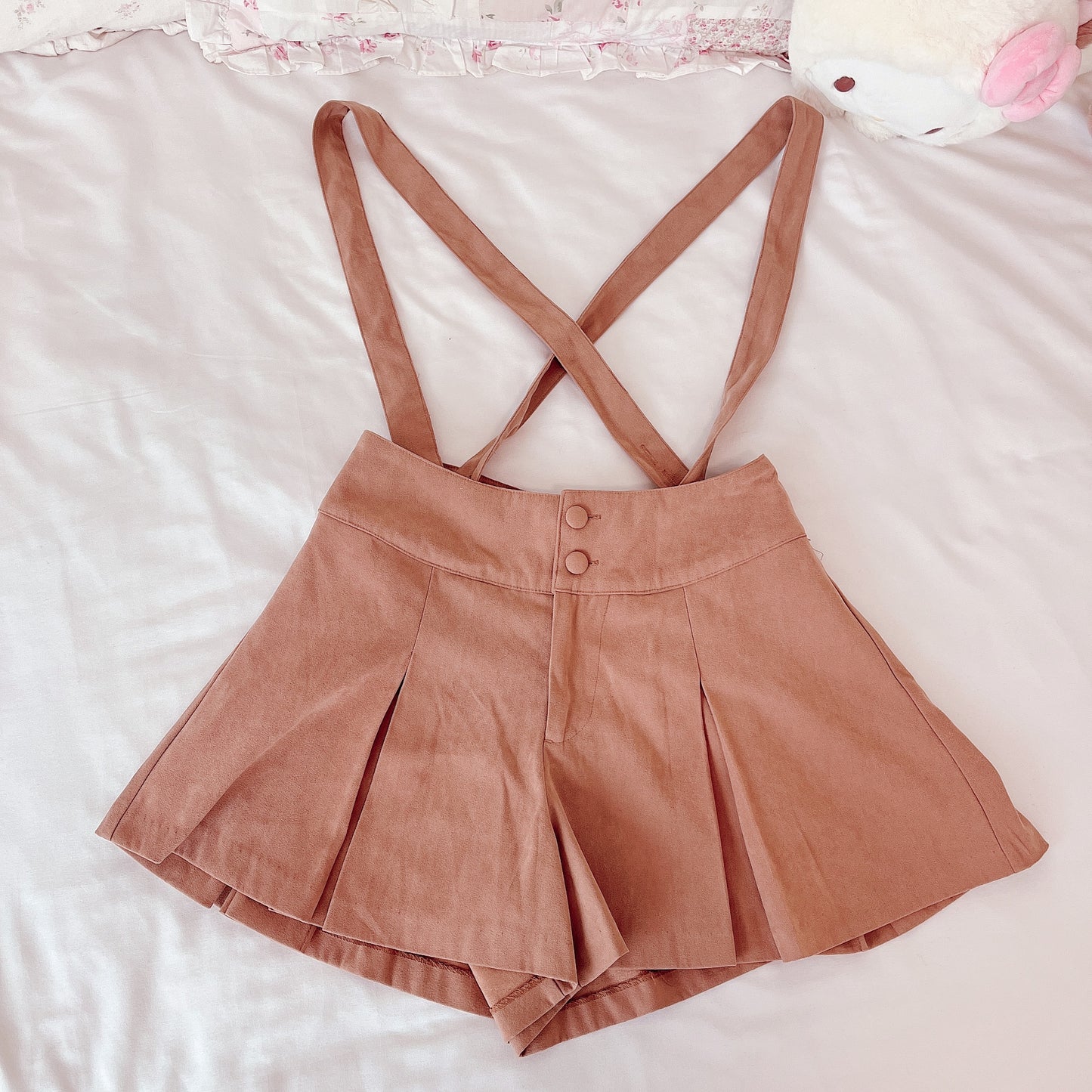 light brown culottes w suspender straps