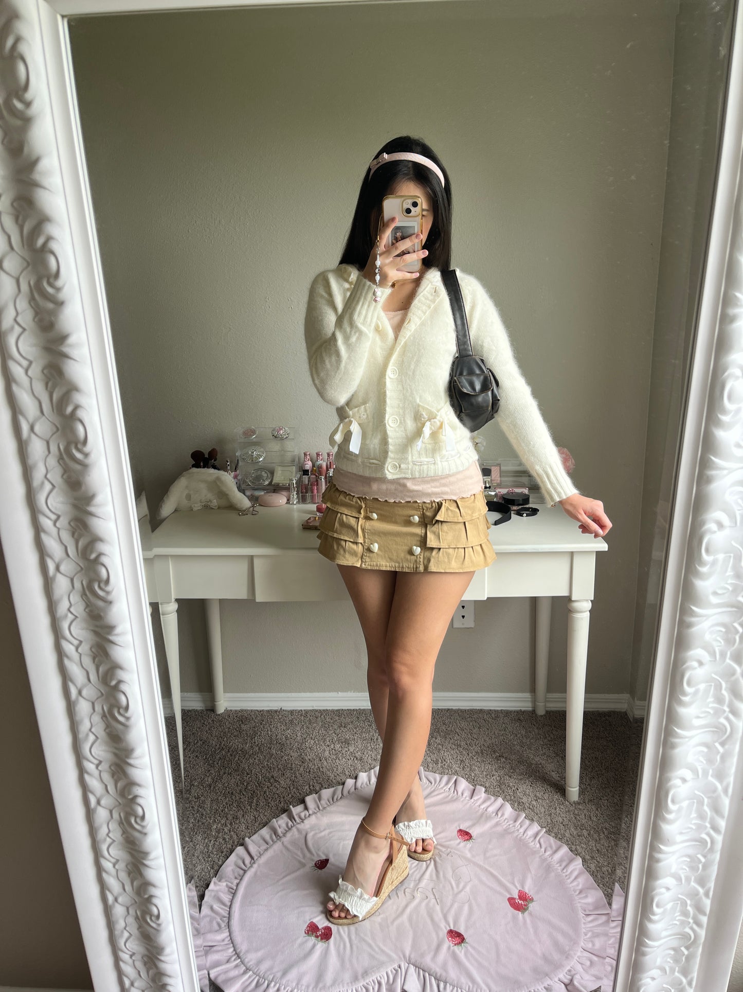 tan ruffle micro mini skirt