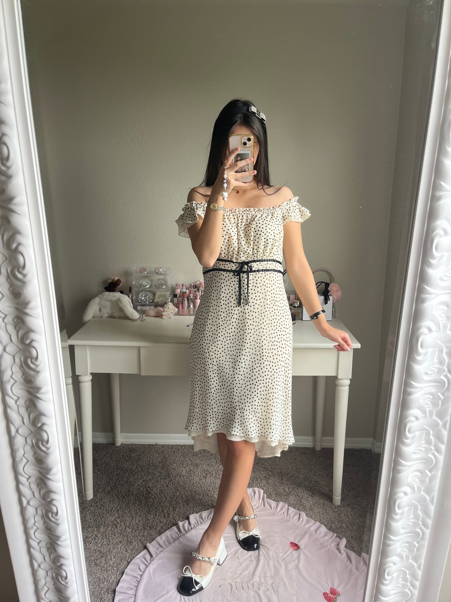 cream retro polka dot dress