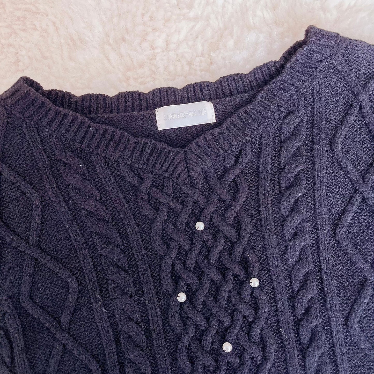pearl accent cable knit sweater