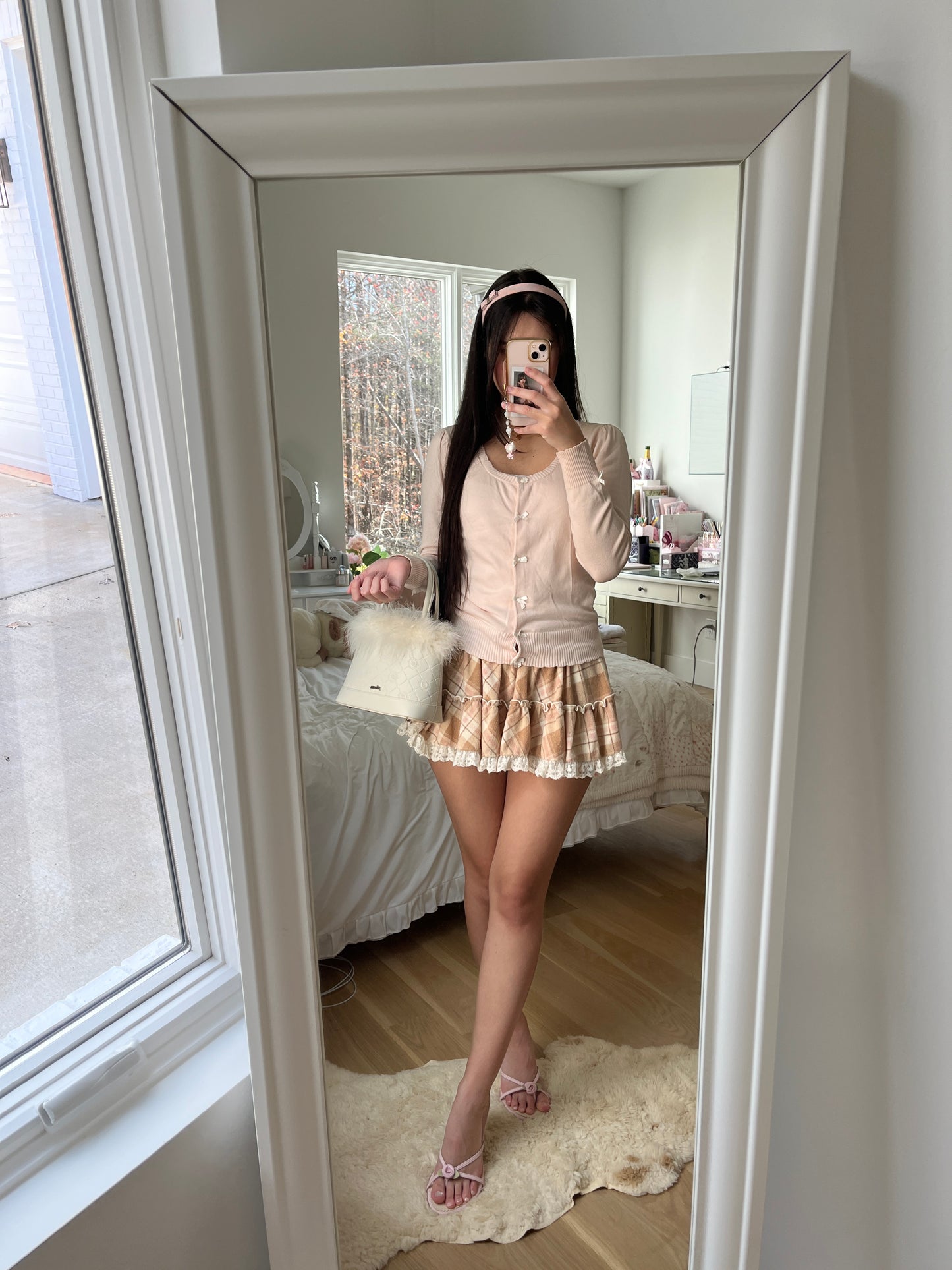 classic pink and white cardigan